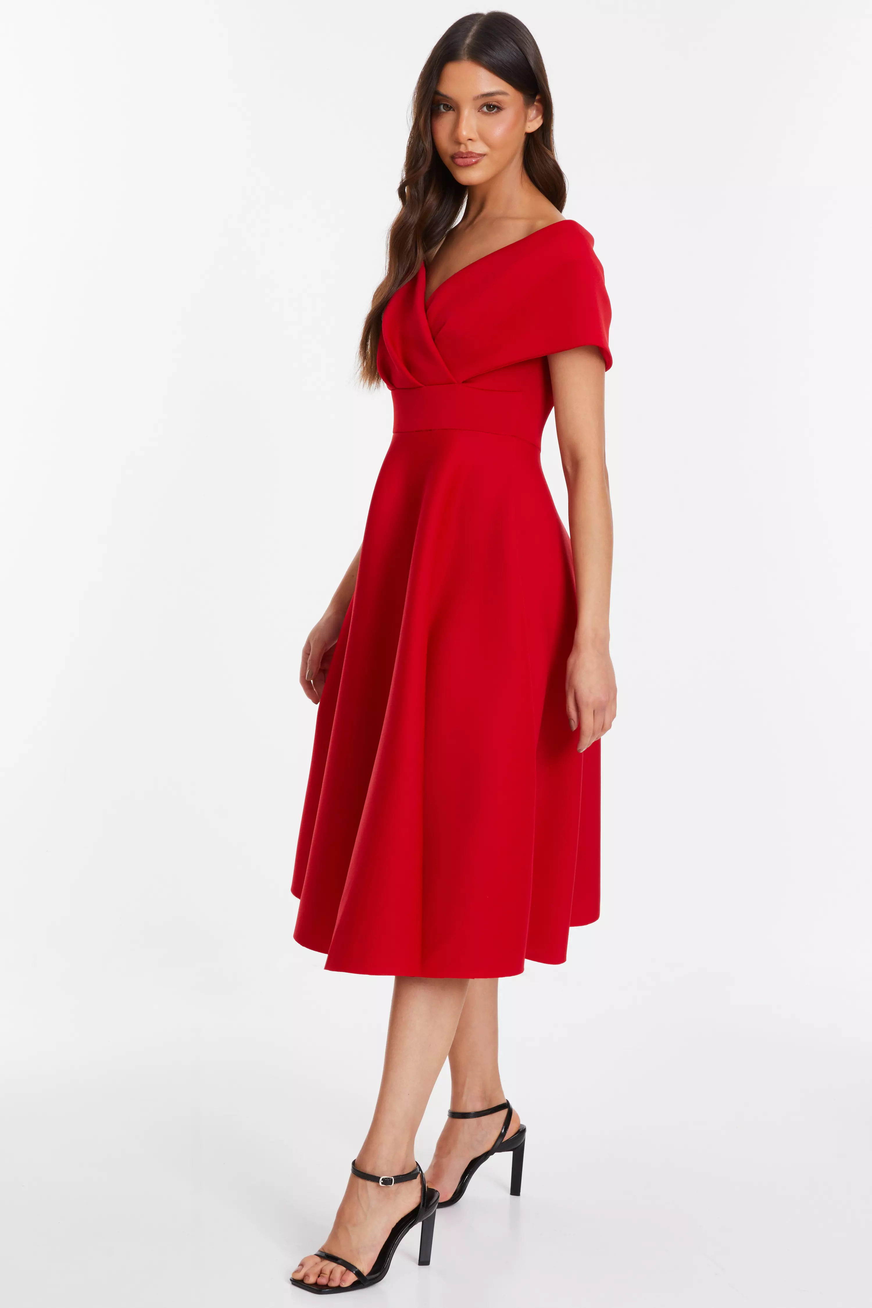 Red Bardot Skater Midi Dress