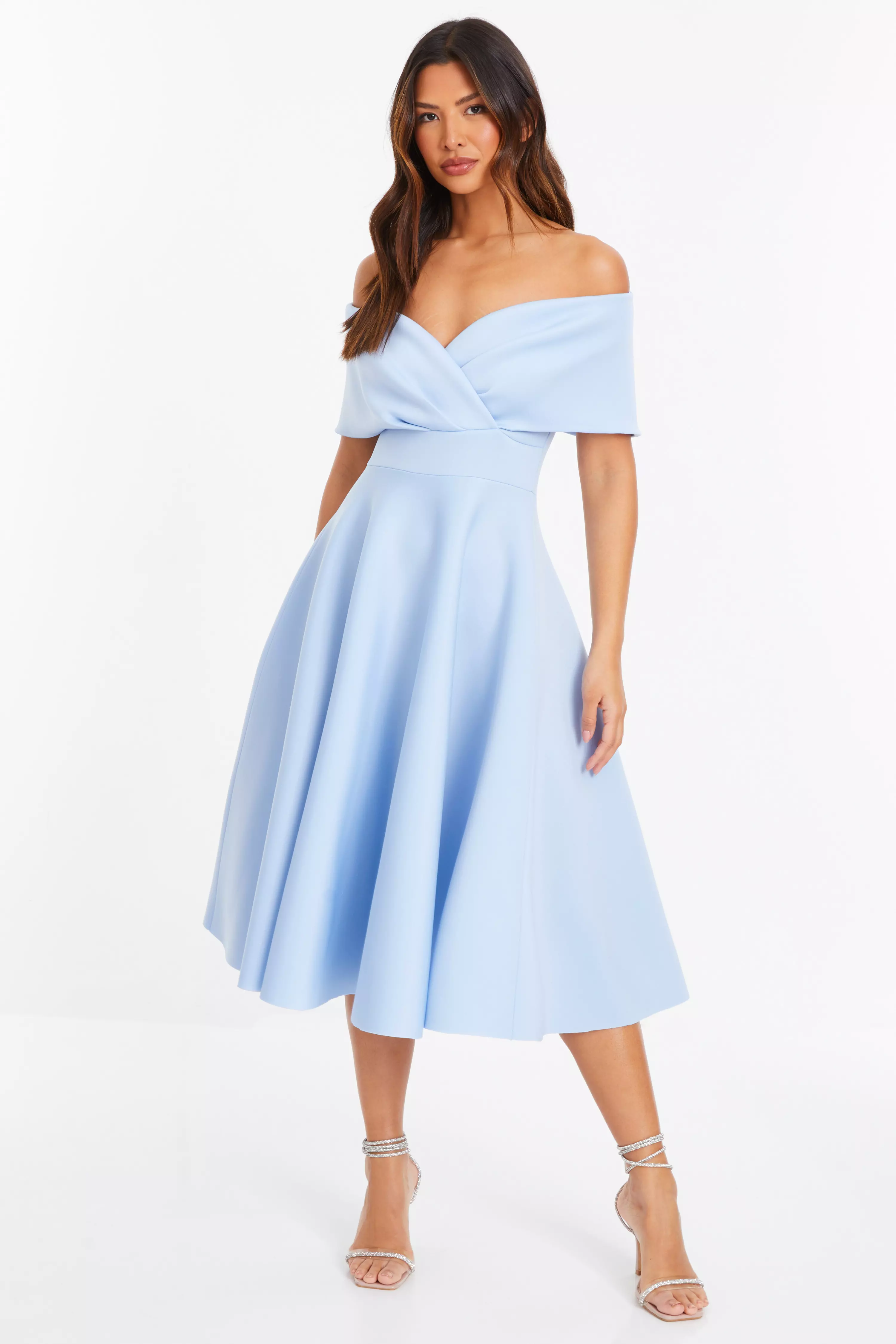 Blue Bardot Skater Midi Dress