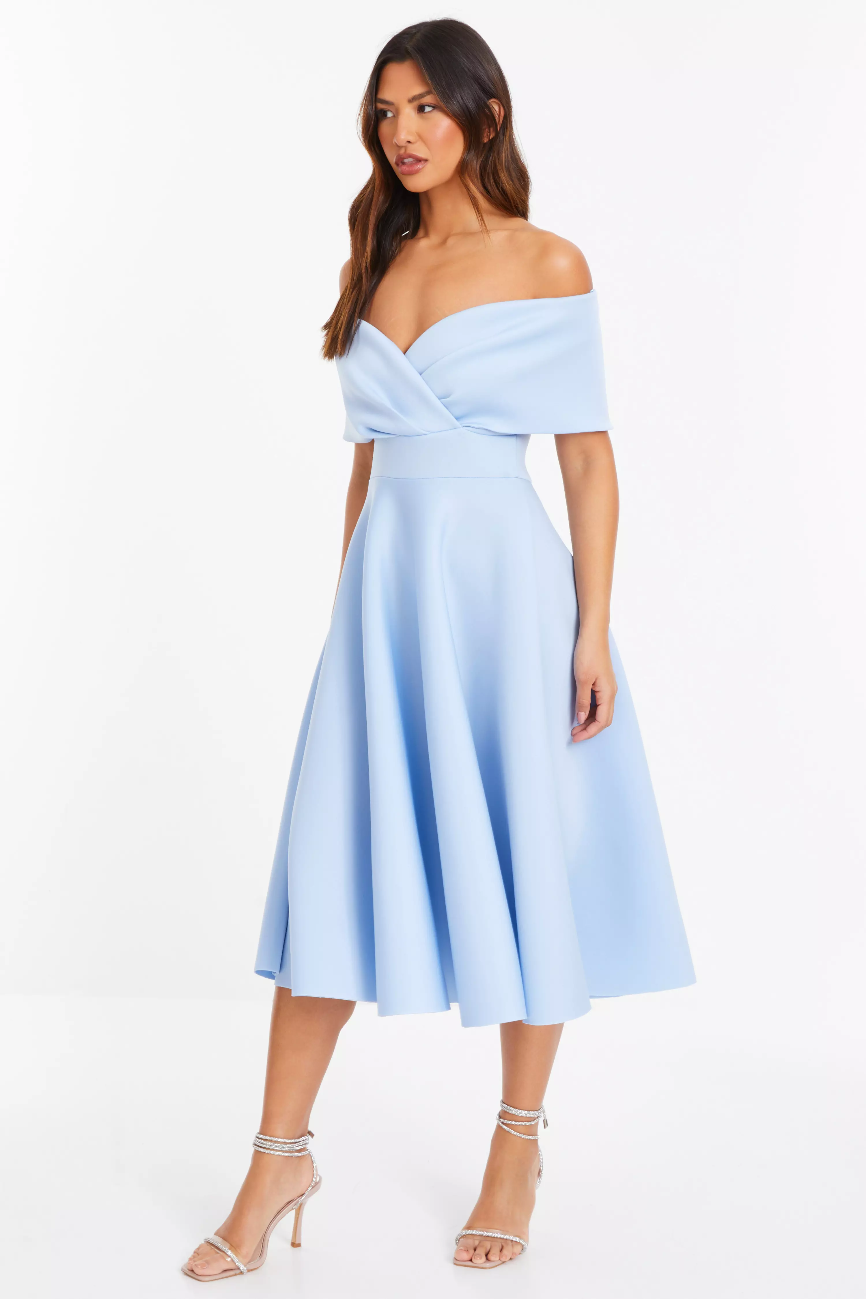 Blue Bardot Skater Midi Dress