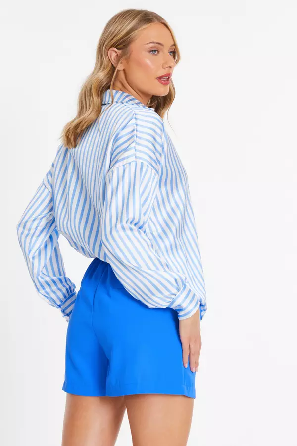 Blue Stripe Print Satin Shirt