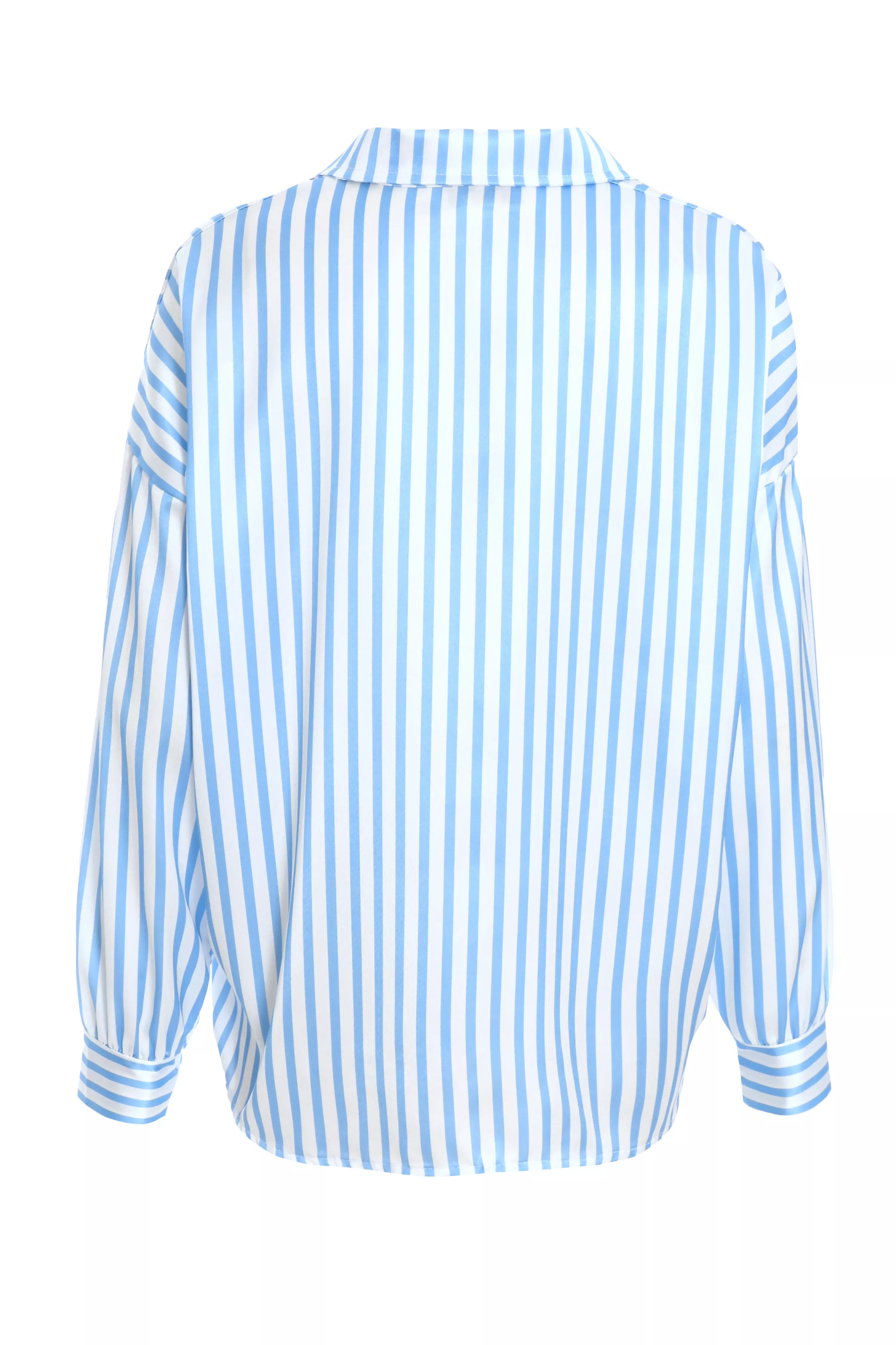 Blue Stripe Print Satin Shirt