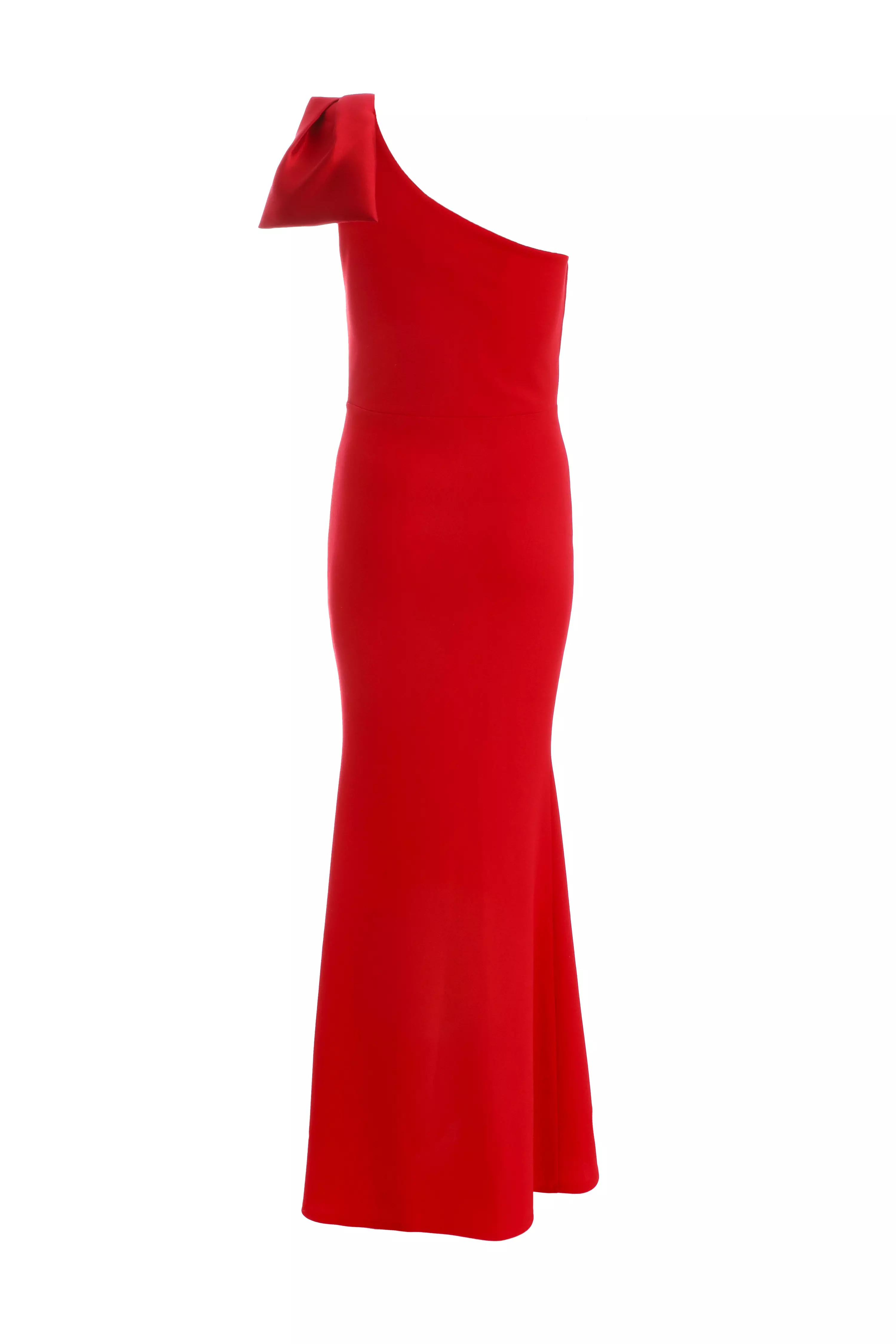 Red One Shoulder Bow Maxi Dress