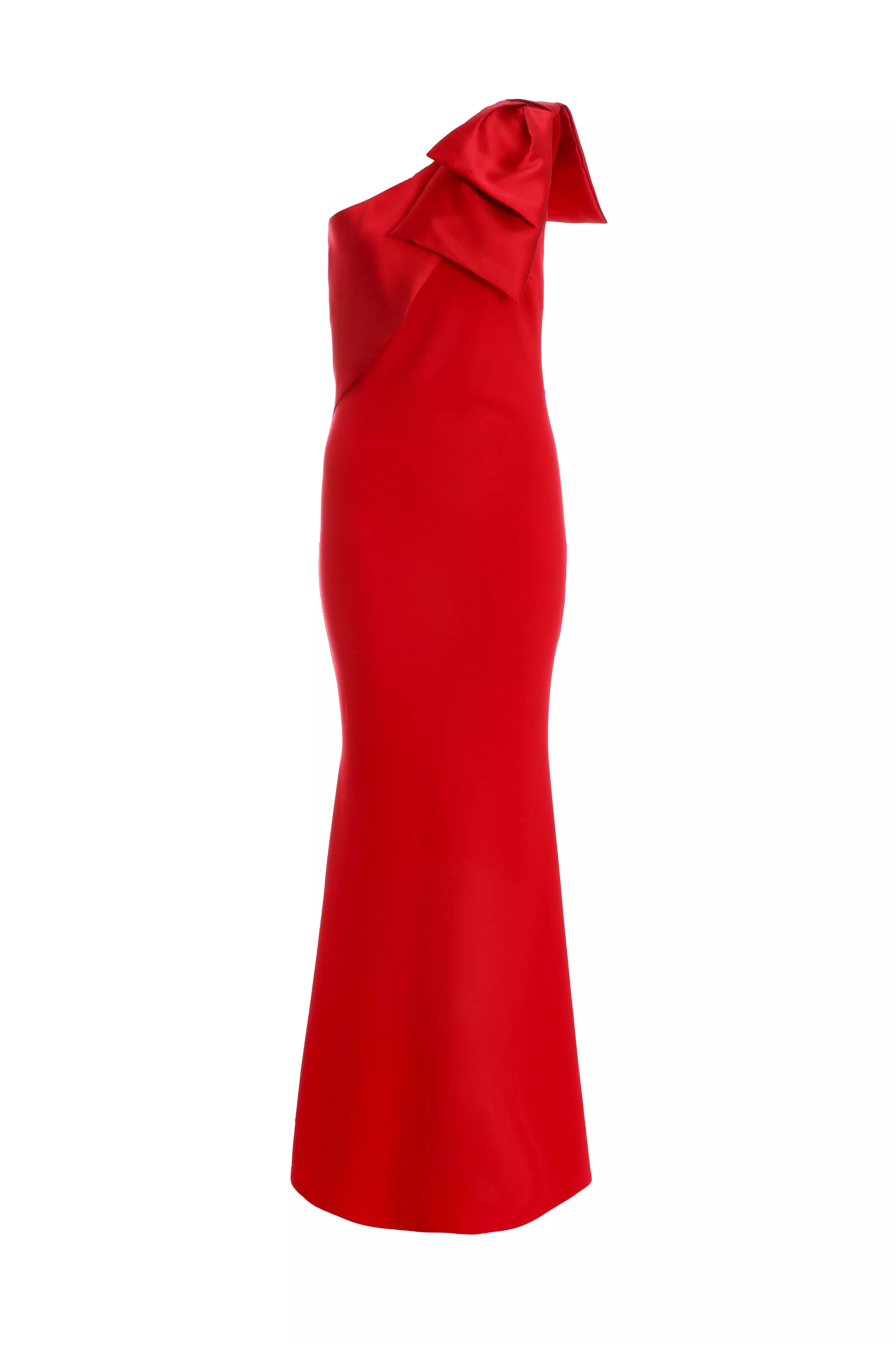 Red One Shoulder Bow Maxi Dress