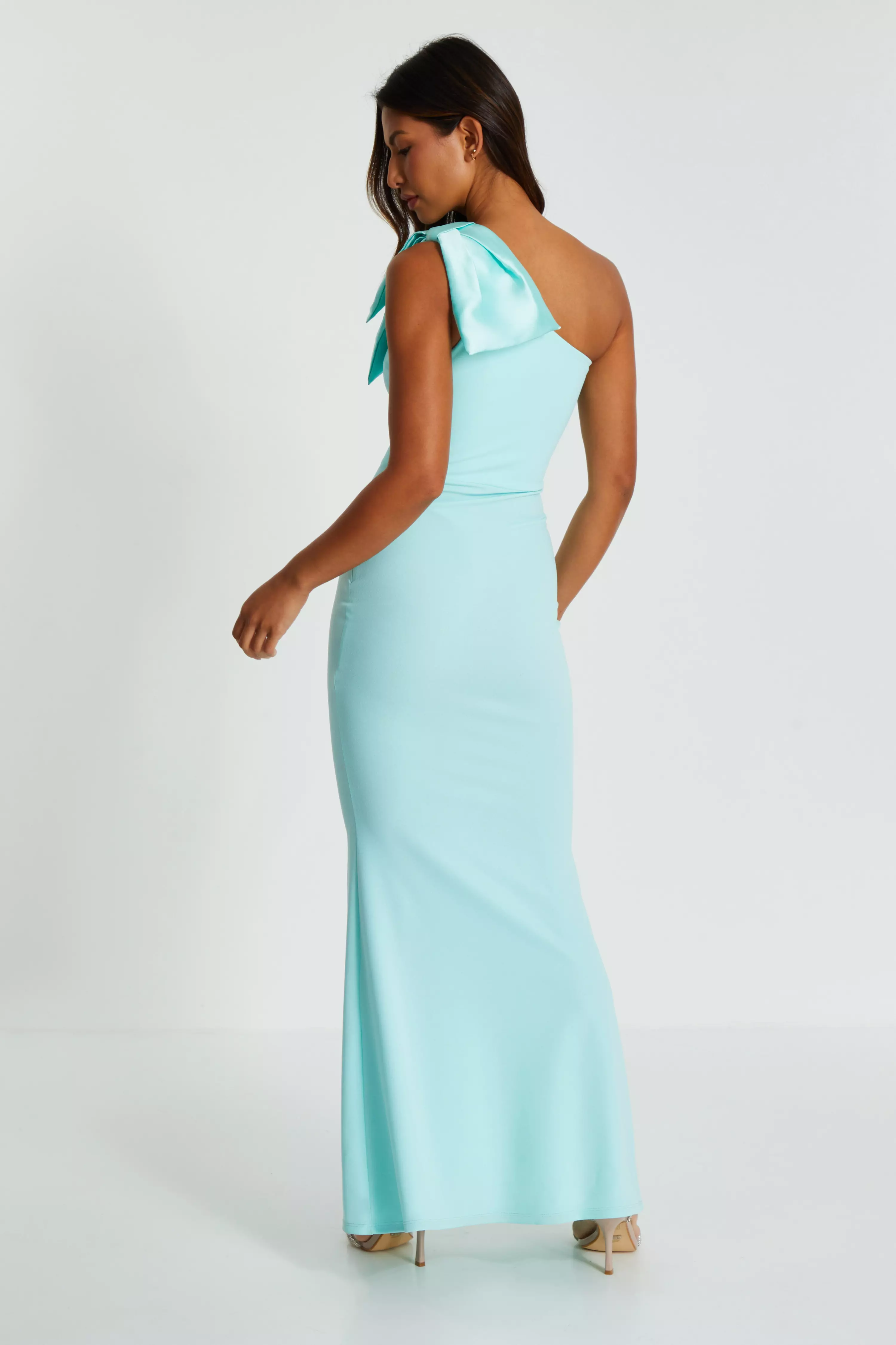 Mint One Shoulder Bow Maxi Dress