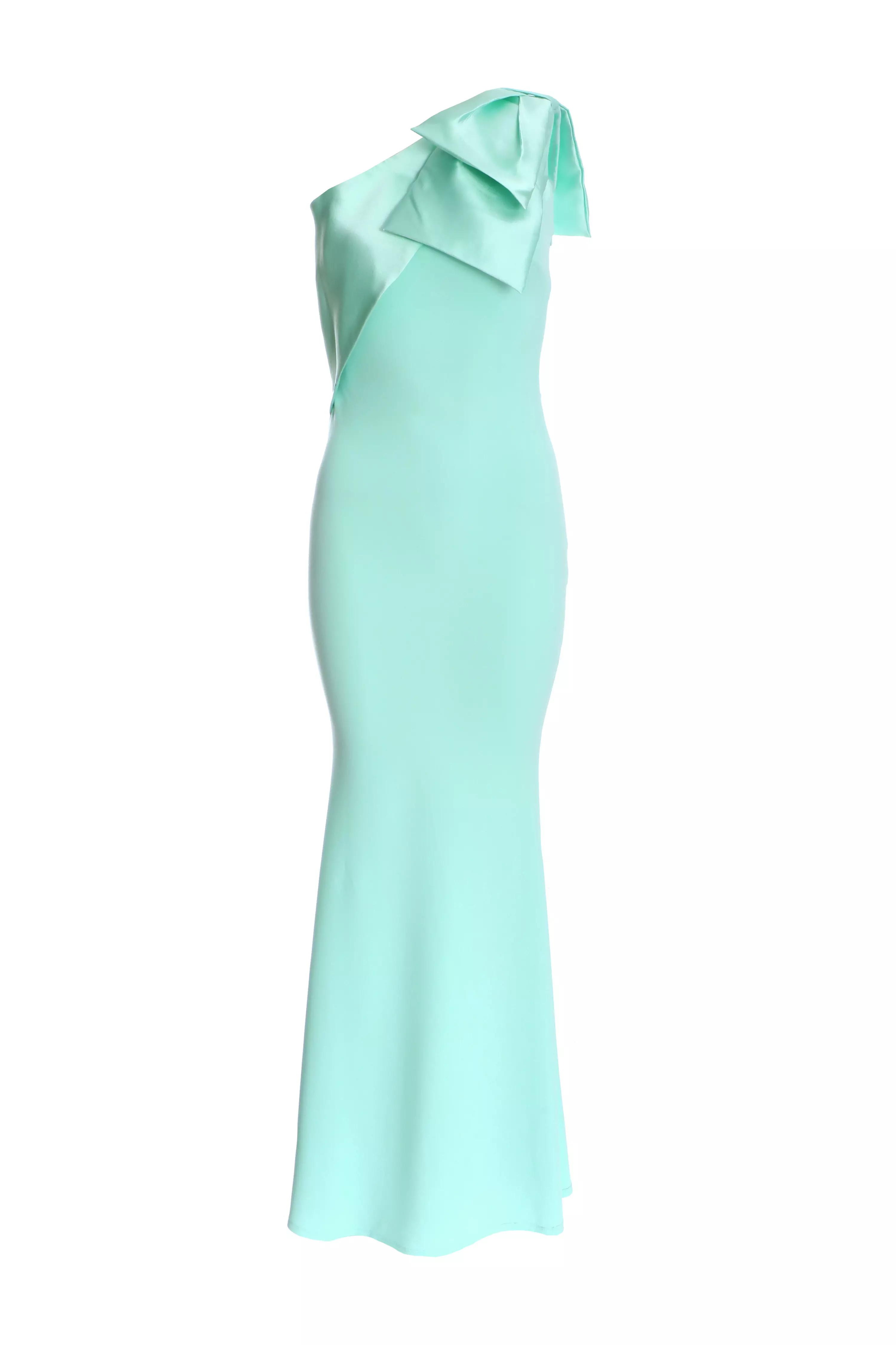 Mint One Shoulder Bow Maxi Dress