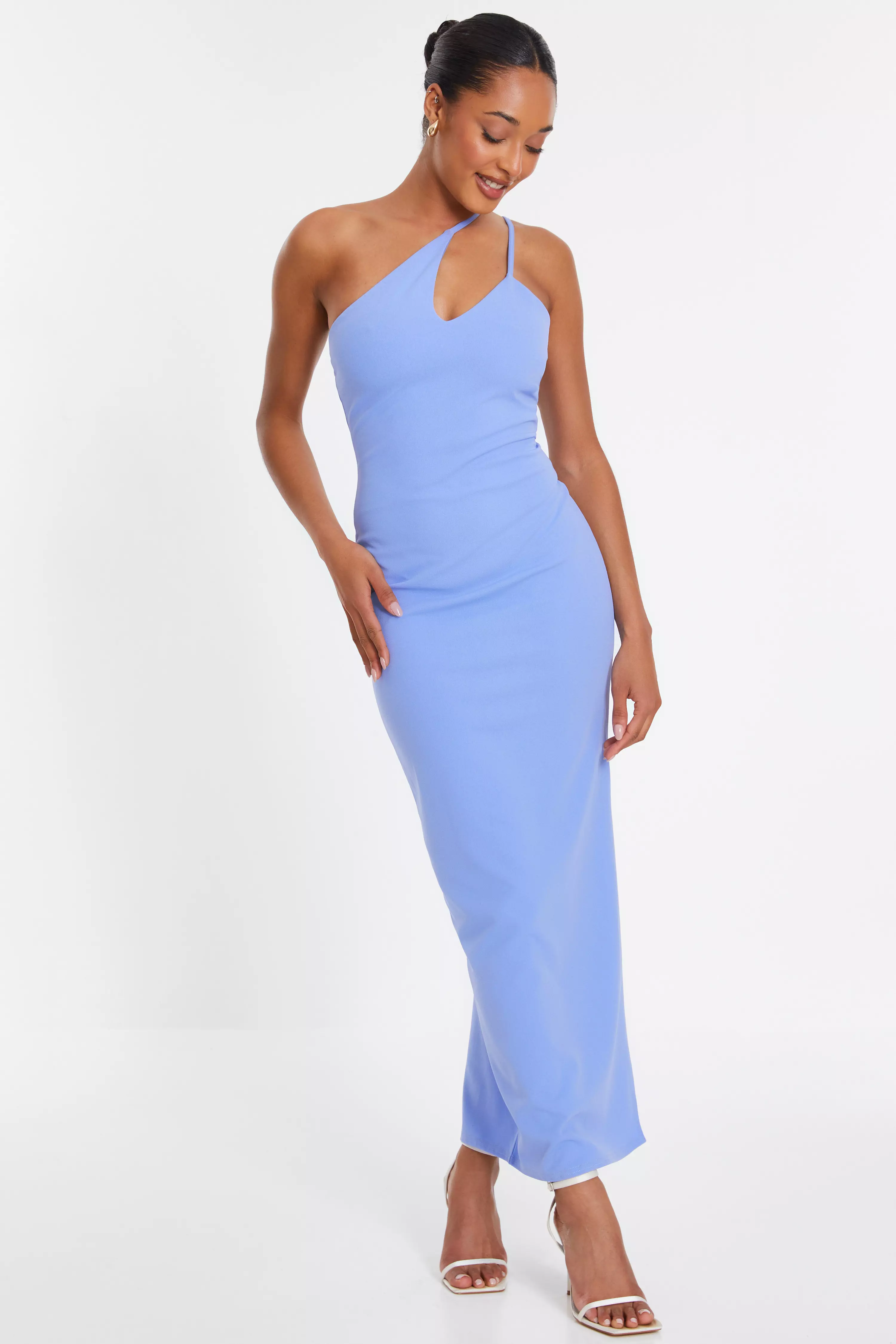 Blue Cut Out One Shoulder Midaxi Dress