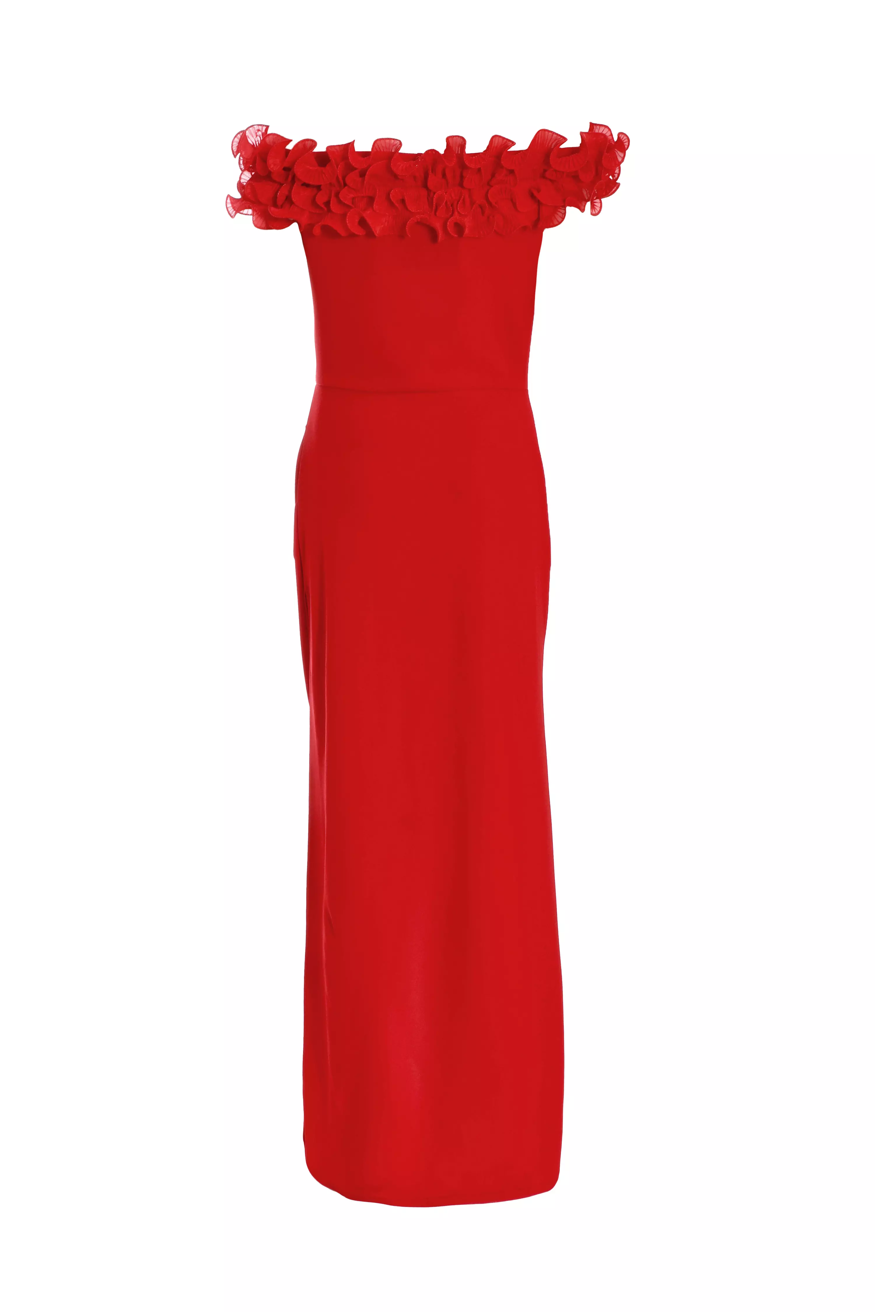 Red Ruffle Bardot Maxi Dress