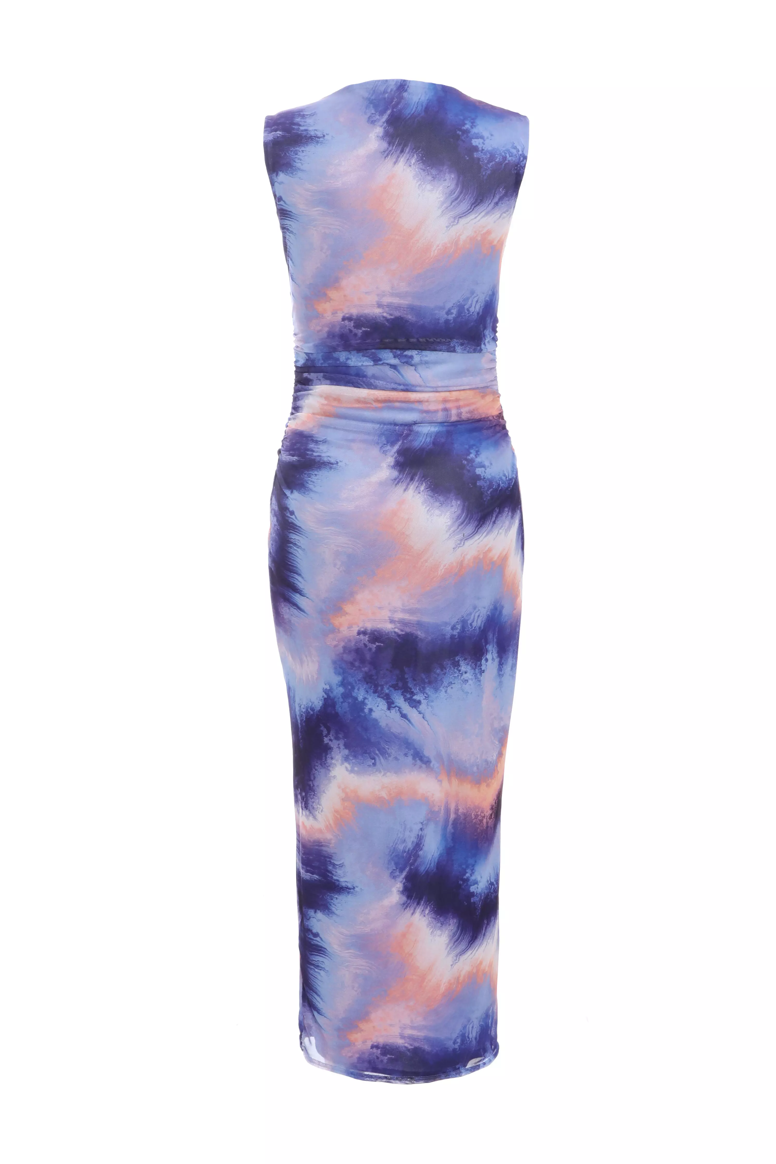 Lilac Abstract Print Mesh Midaxi Dress