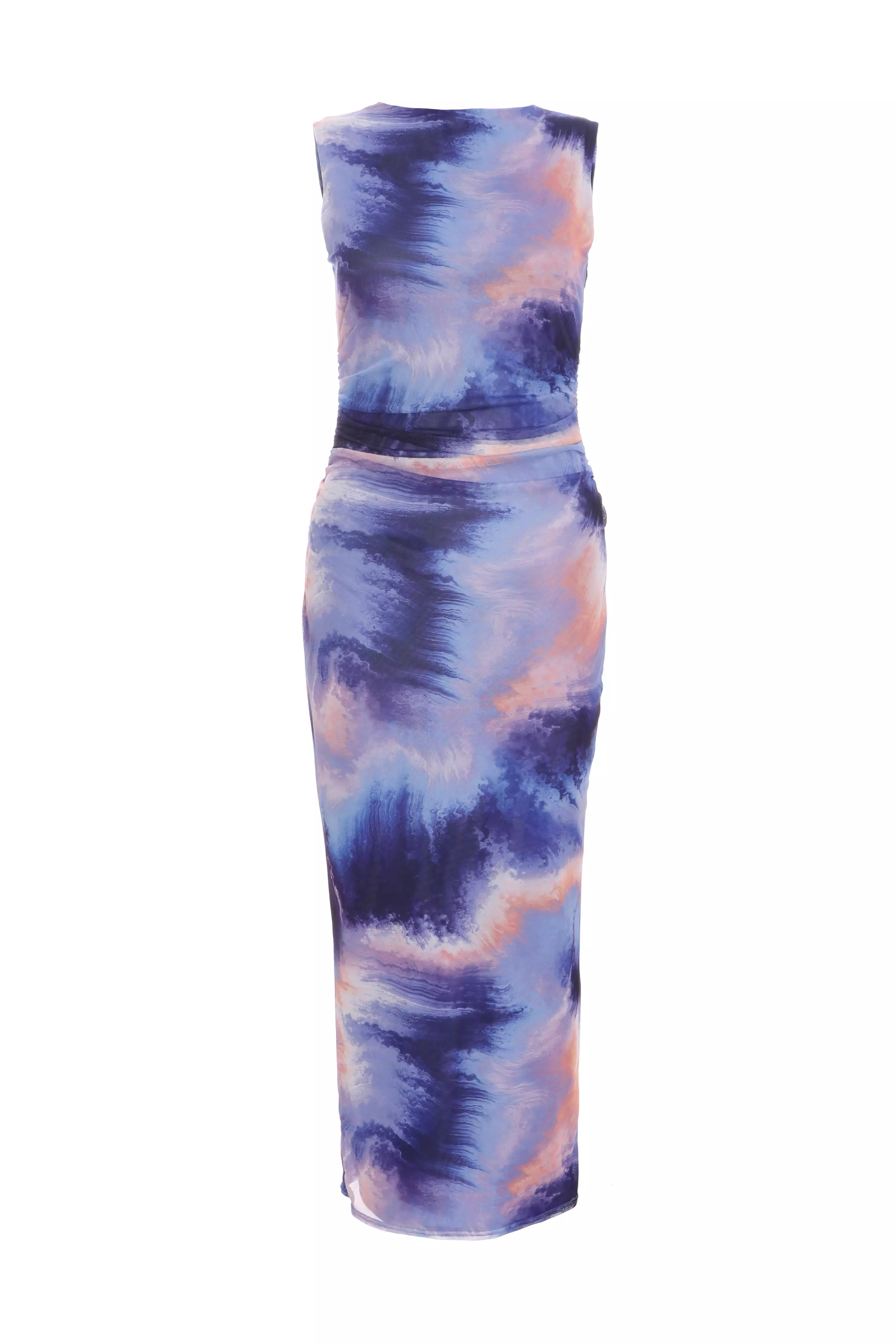 Lilac Abstract Print Mesh Midaxi Dress