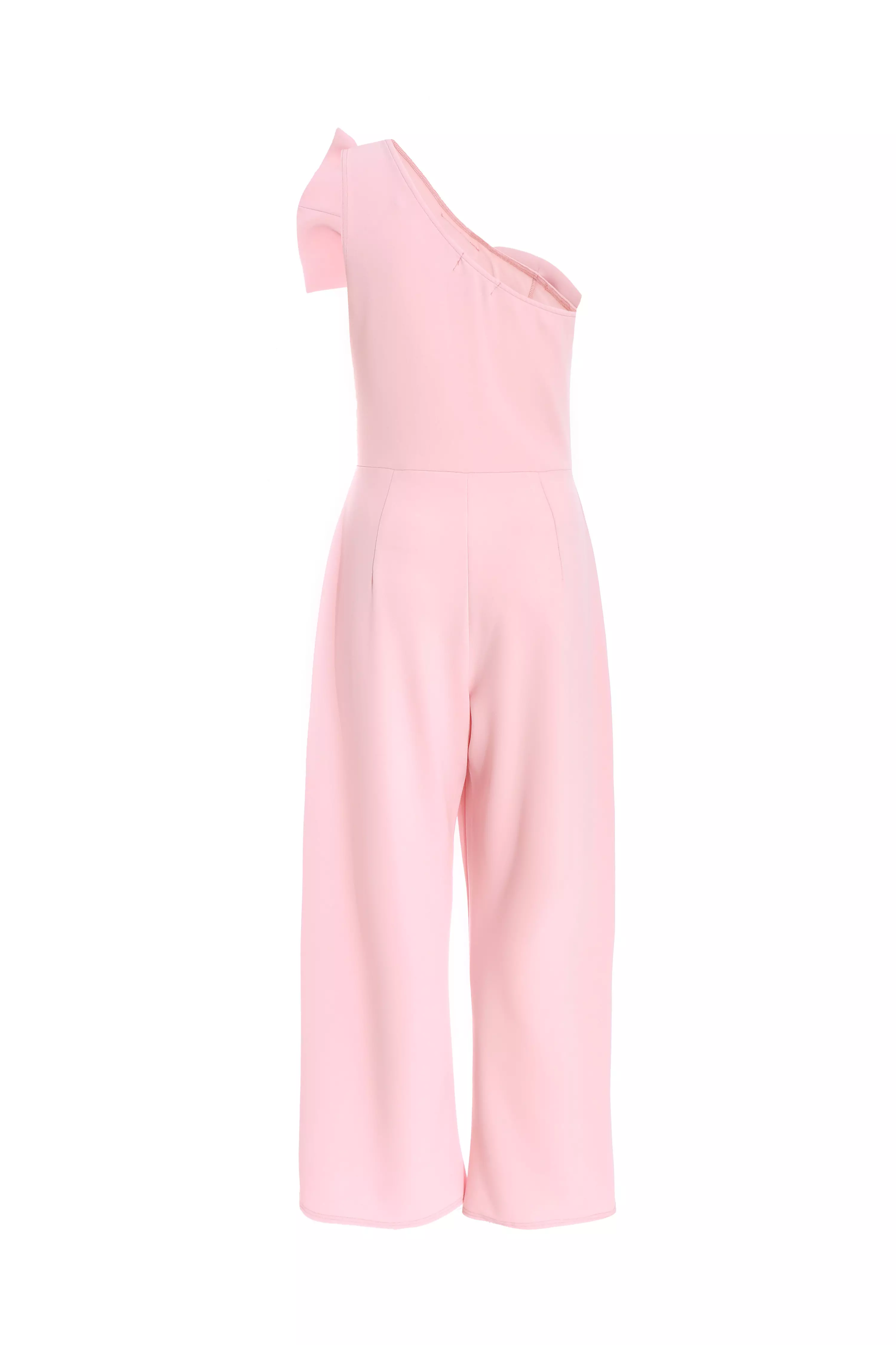 Pink One Shoulder Bow Palazzo Jumpsuit