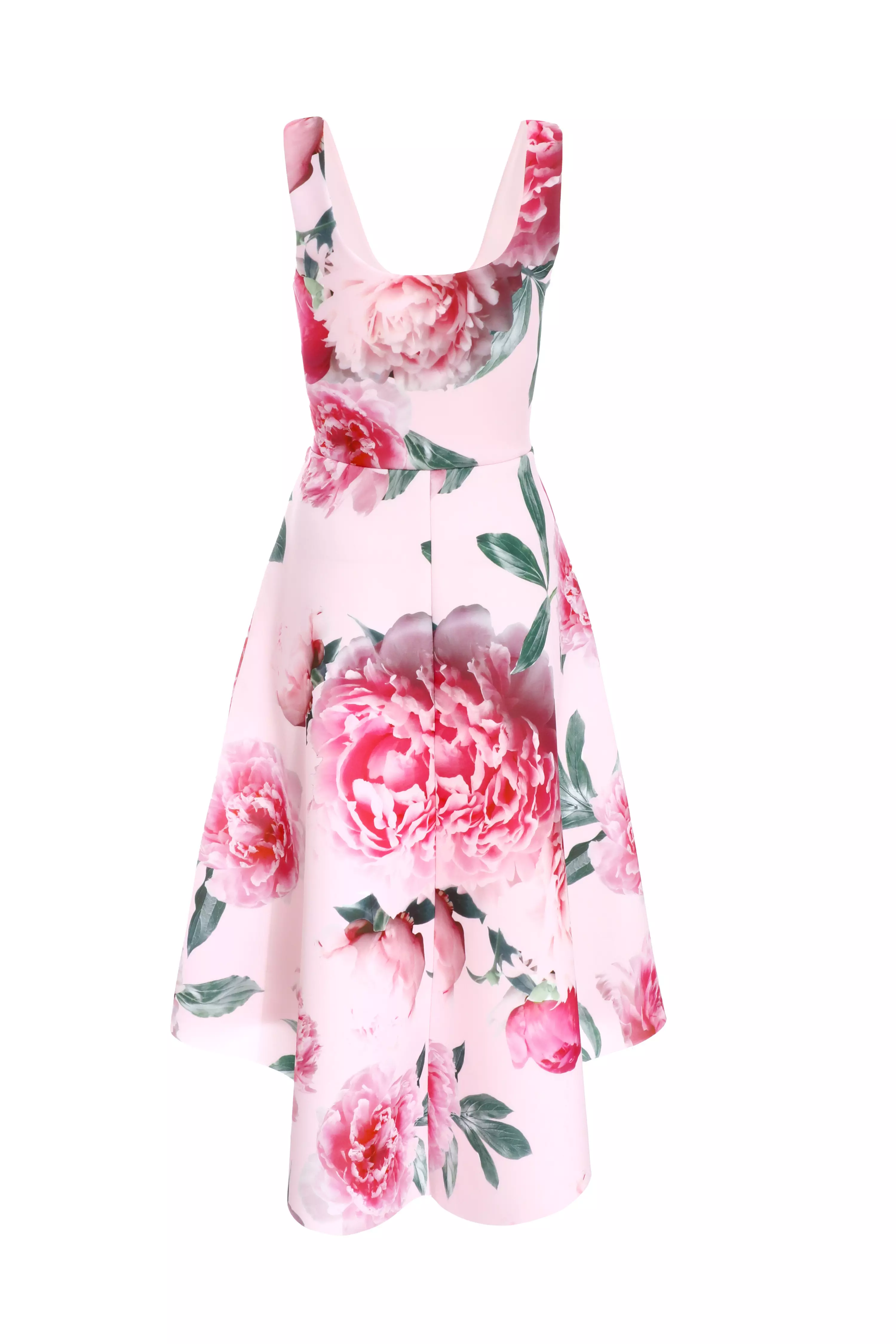 Pink Floral Dip Hem Midi Dress