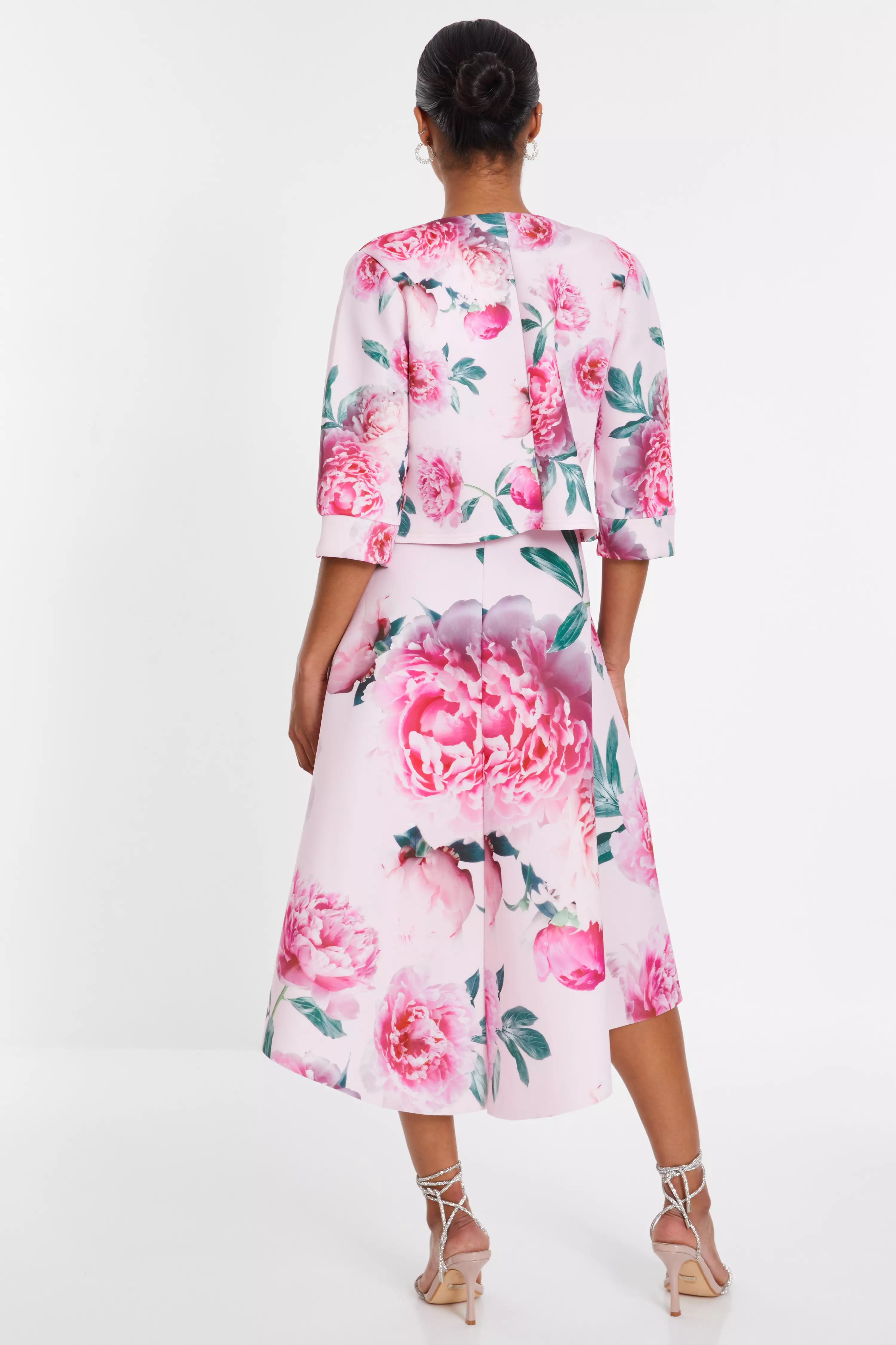 Pink Floral Split Sleeve Crop Jacket