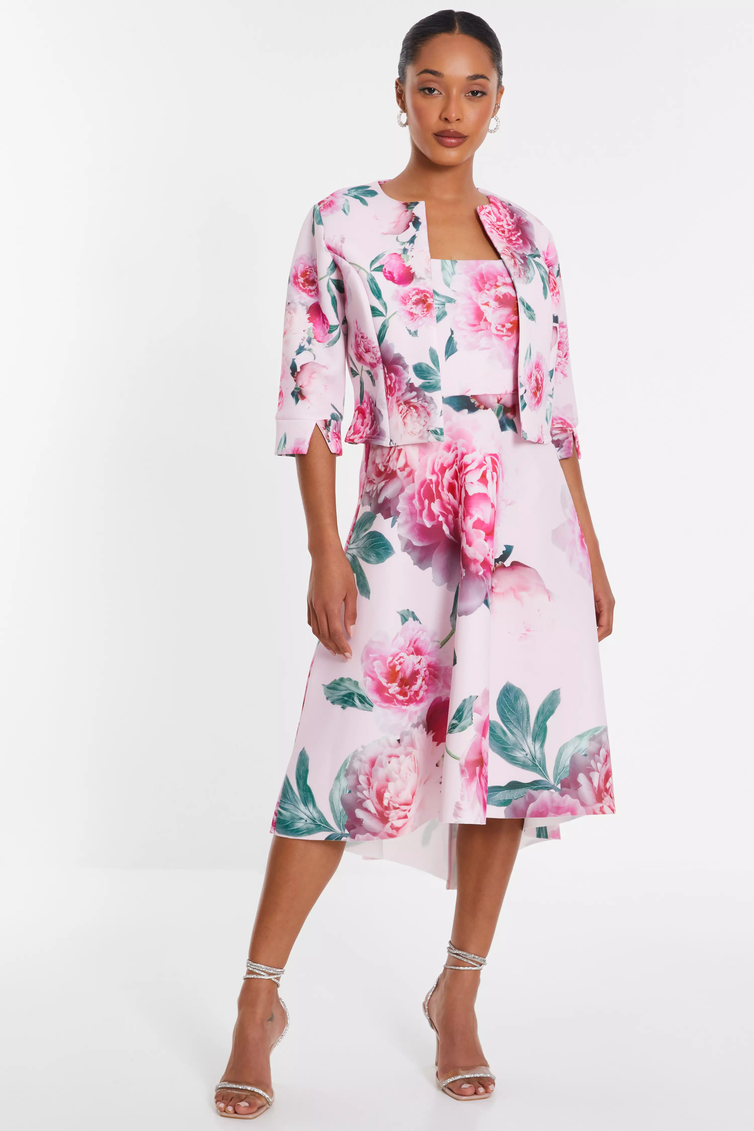 Pink Floral Split Sleeve Crop Jacket