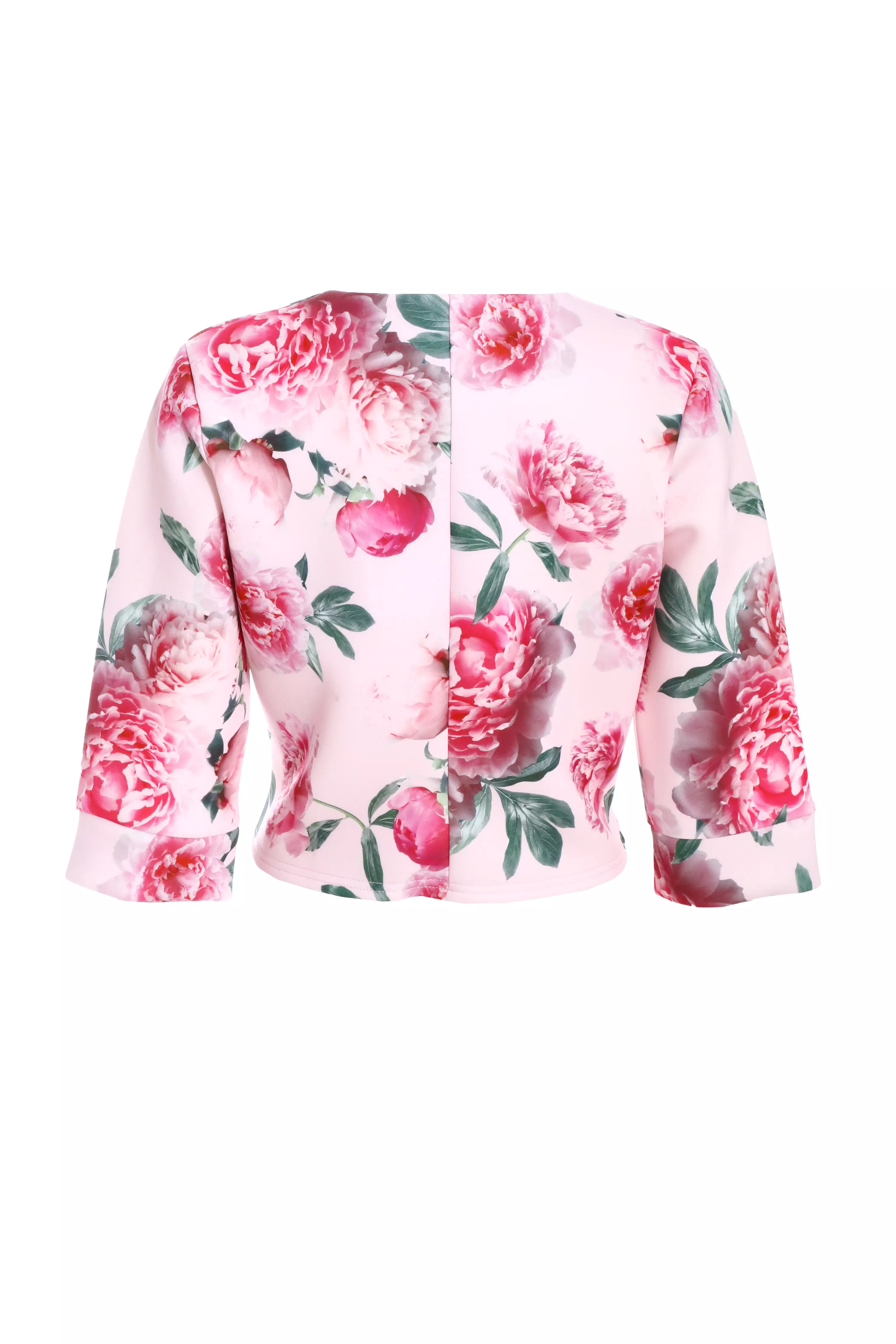 Pink Floral Split Sleeve Crop Jacket