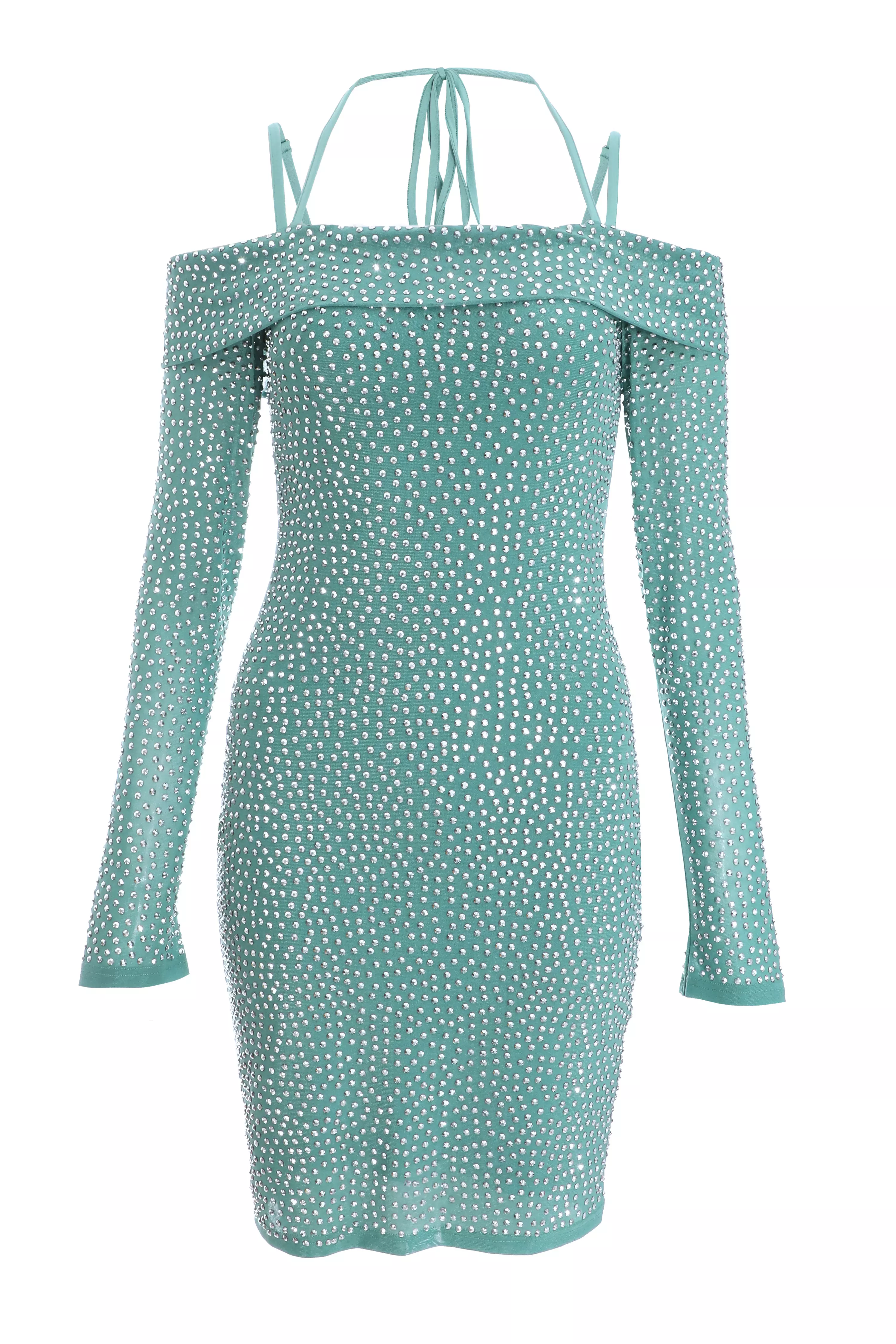 Teal Rhinestone Bodycon Mini Dress