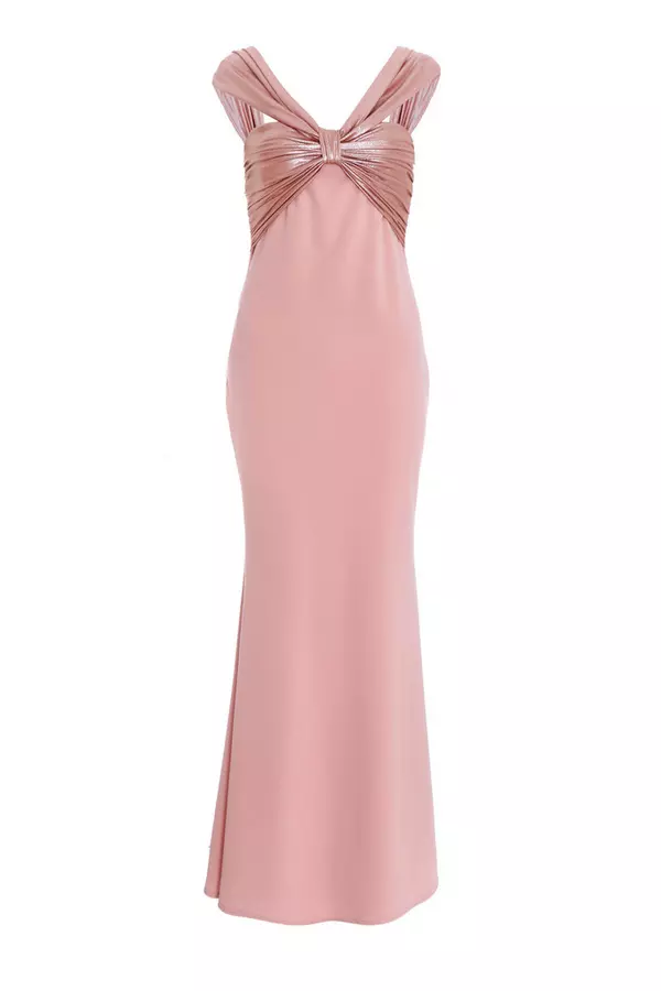 Pink Foil Knot Front Maxi Dress