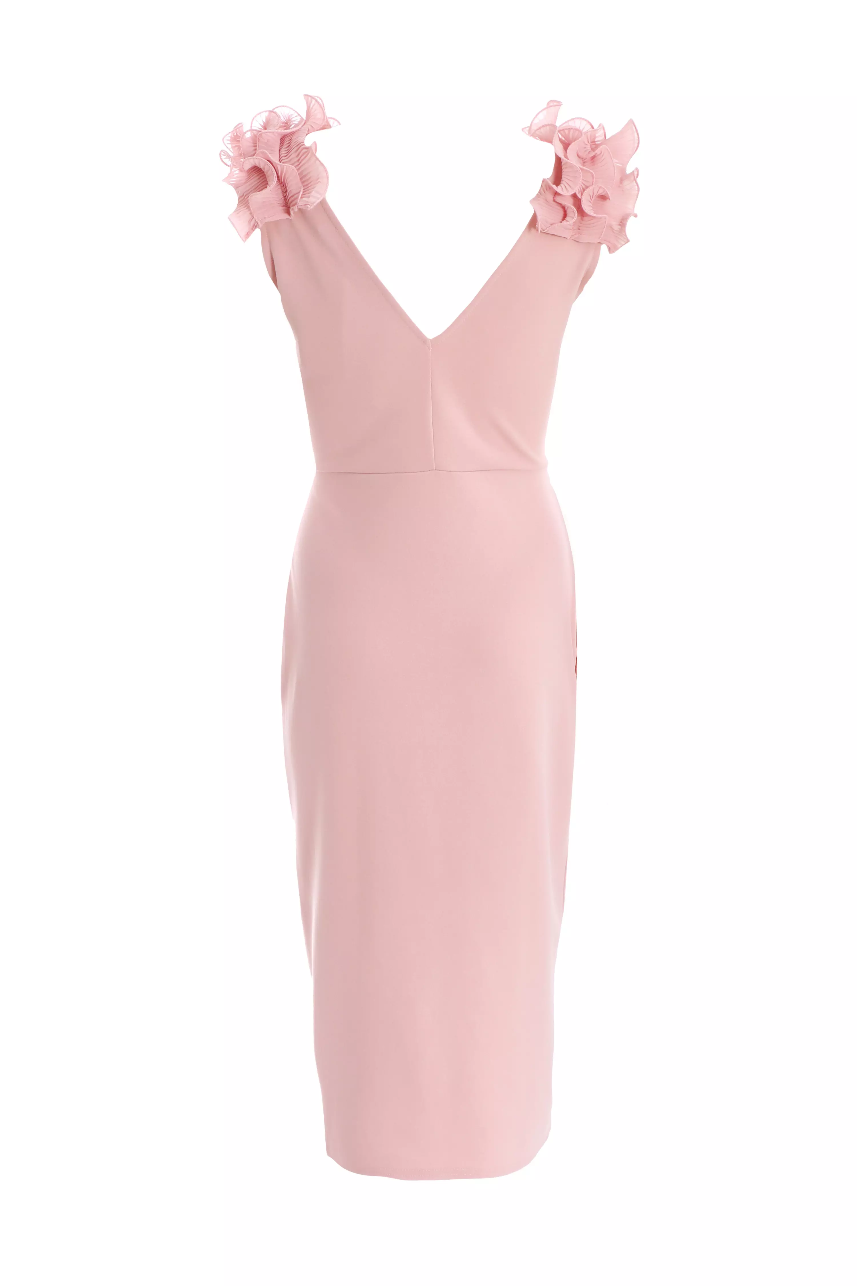 Pink Ruffle Wrap Midi Dress