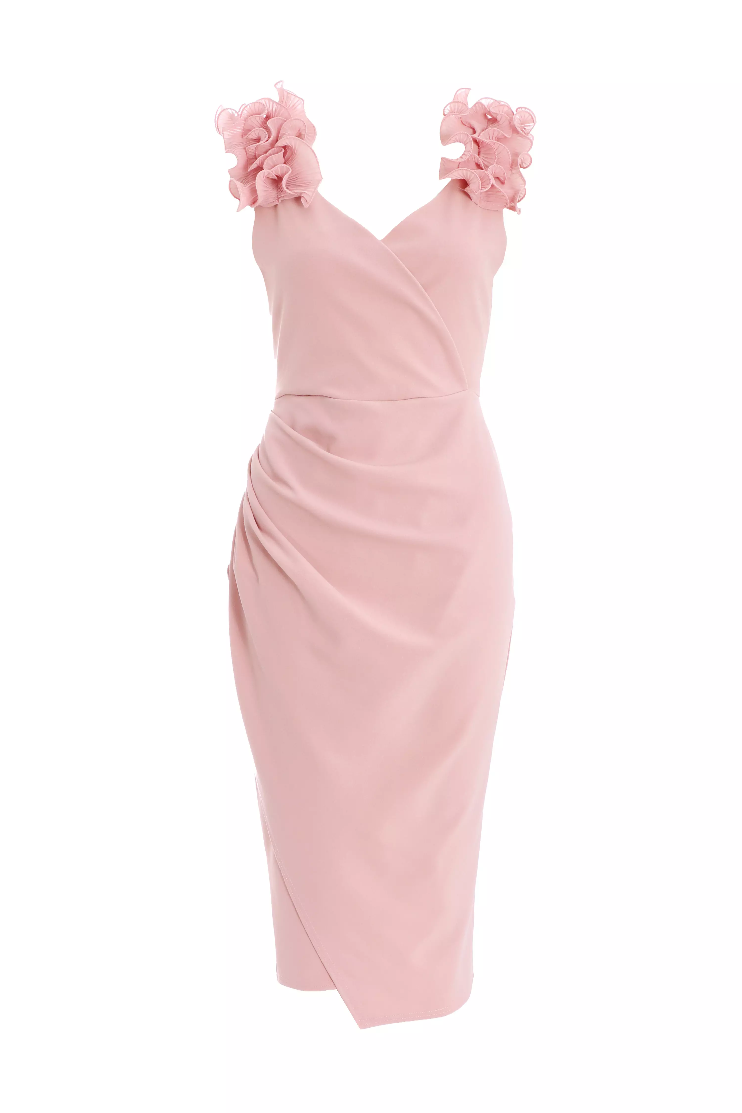 Pink Ruffle Wrap Midi Dress