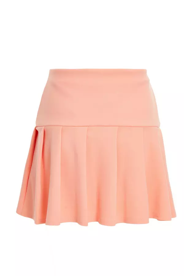 Coral Pleated Mini Skirt