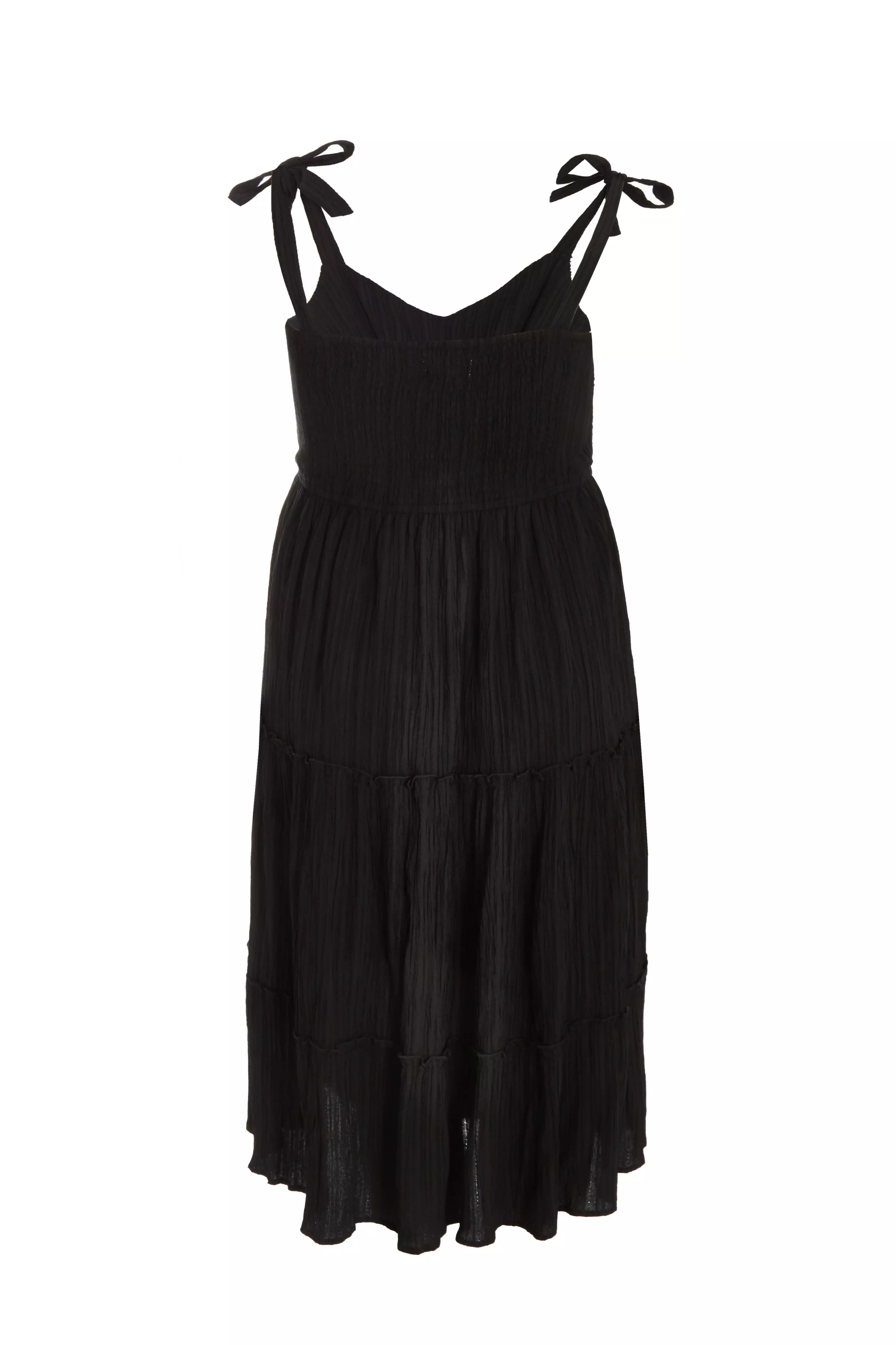 Curve Black Strappy Tiered Midi Dress