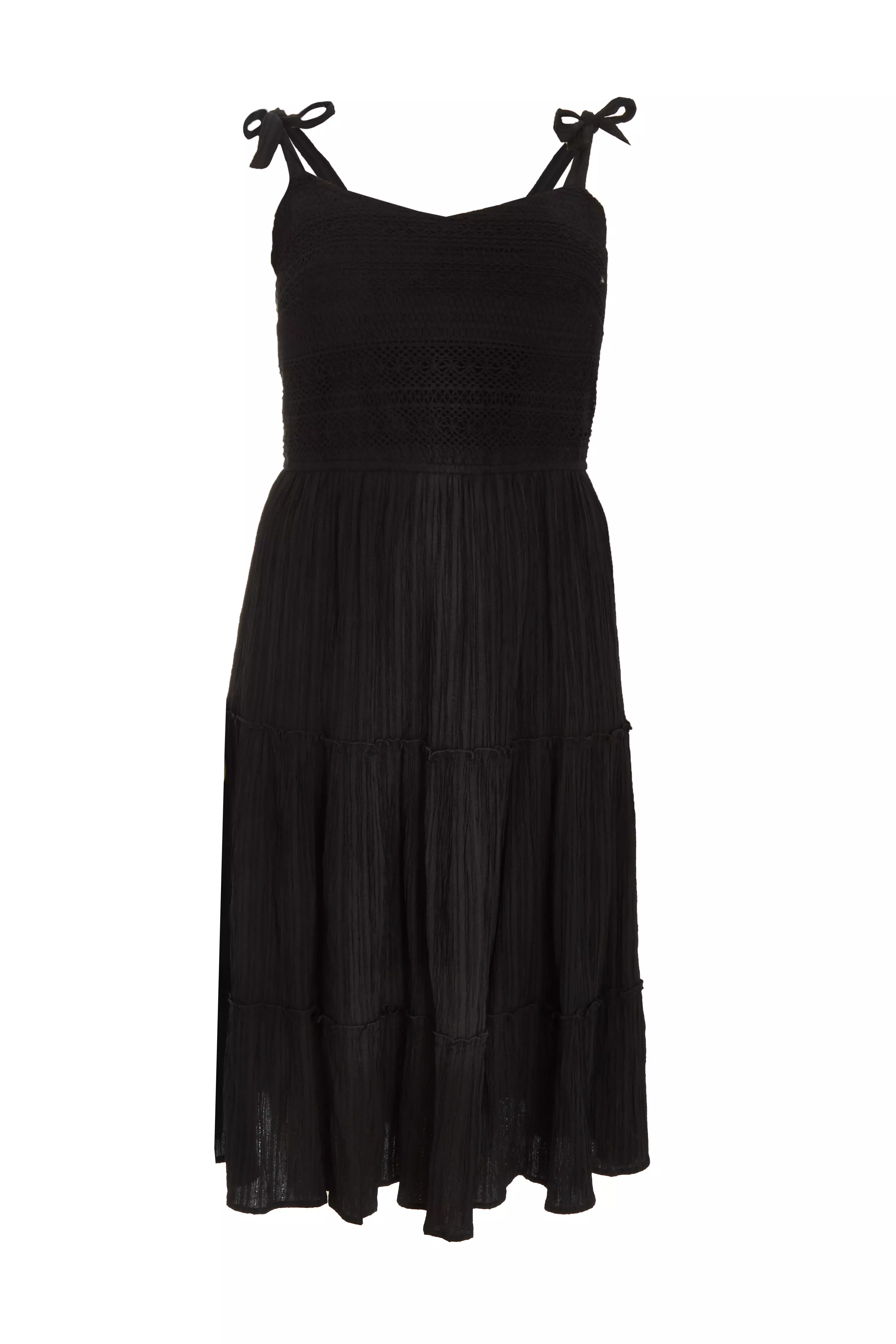 Curve Black Strappy Tiered Midi Dress