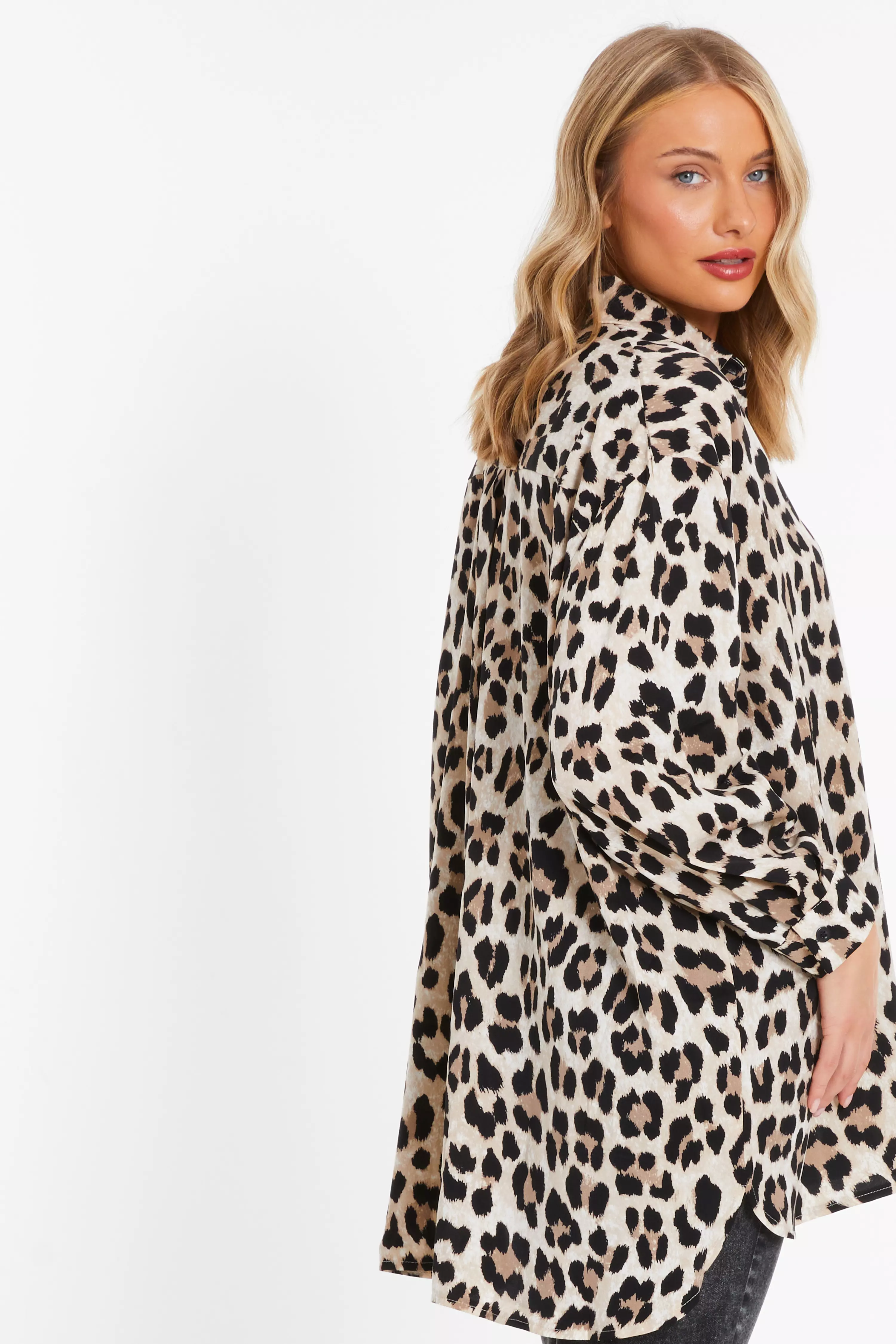 Stone Leopard Print Oversized Blouse