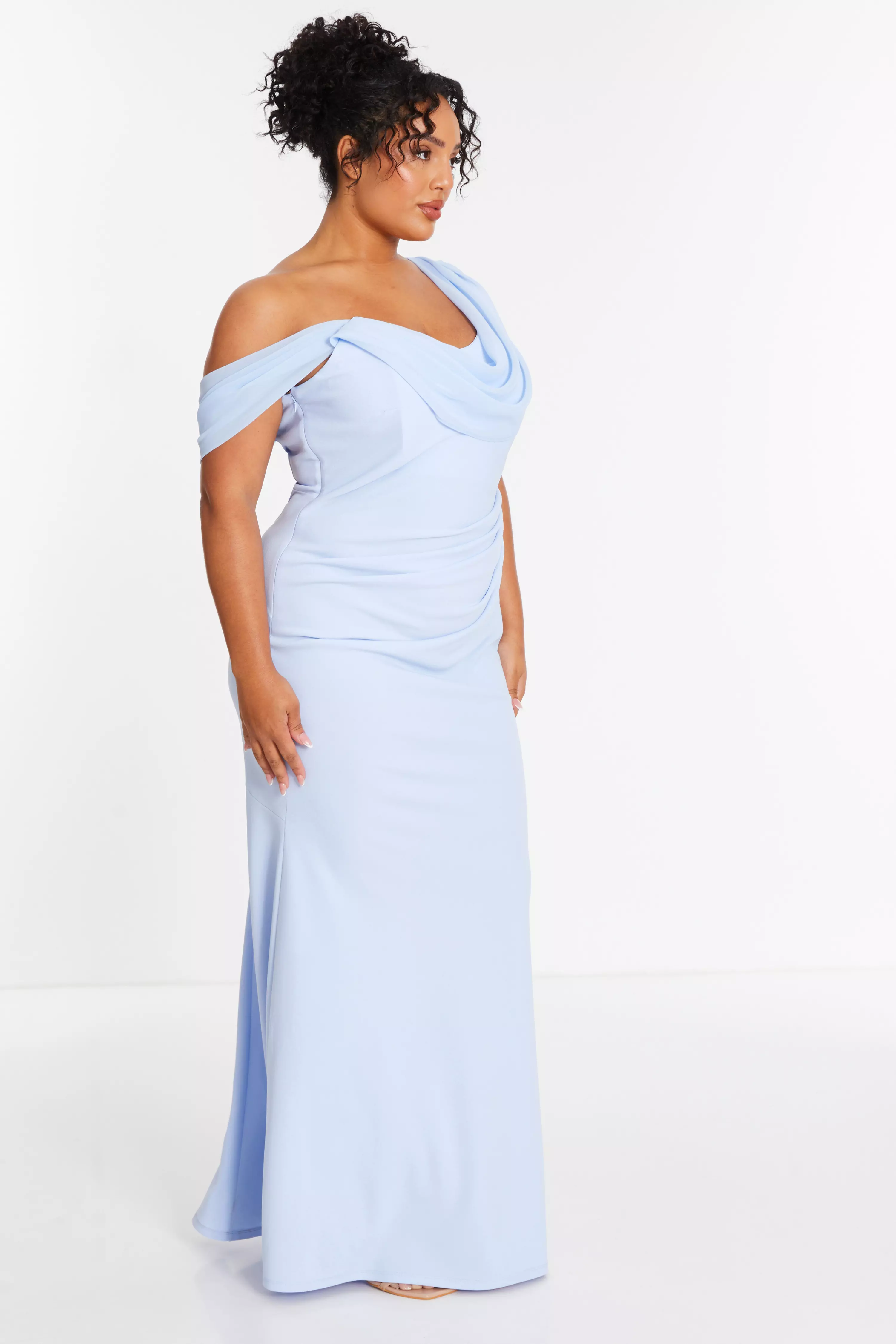 Curve Blue Asymmetric Cowl Neck Maxi Dress