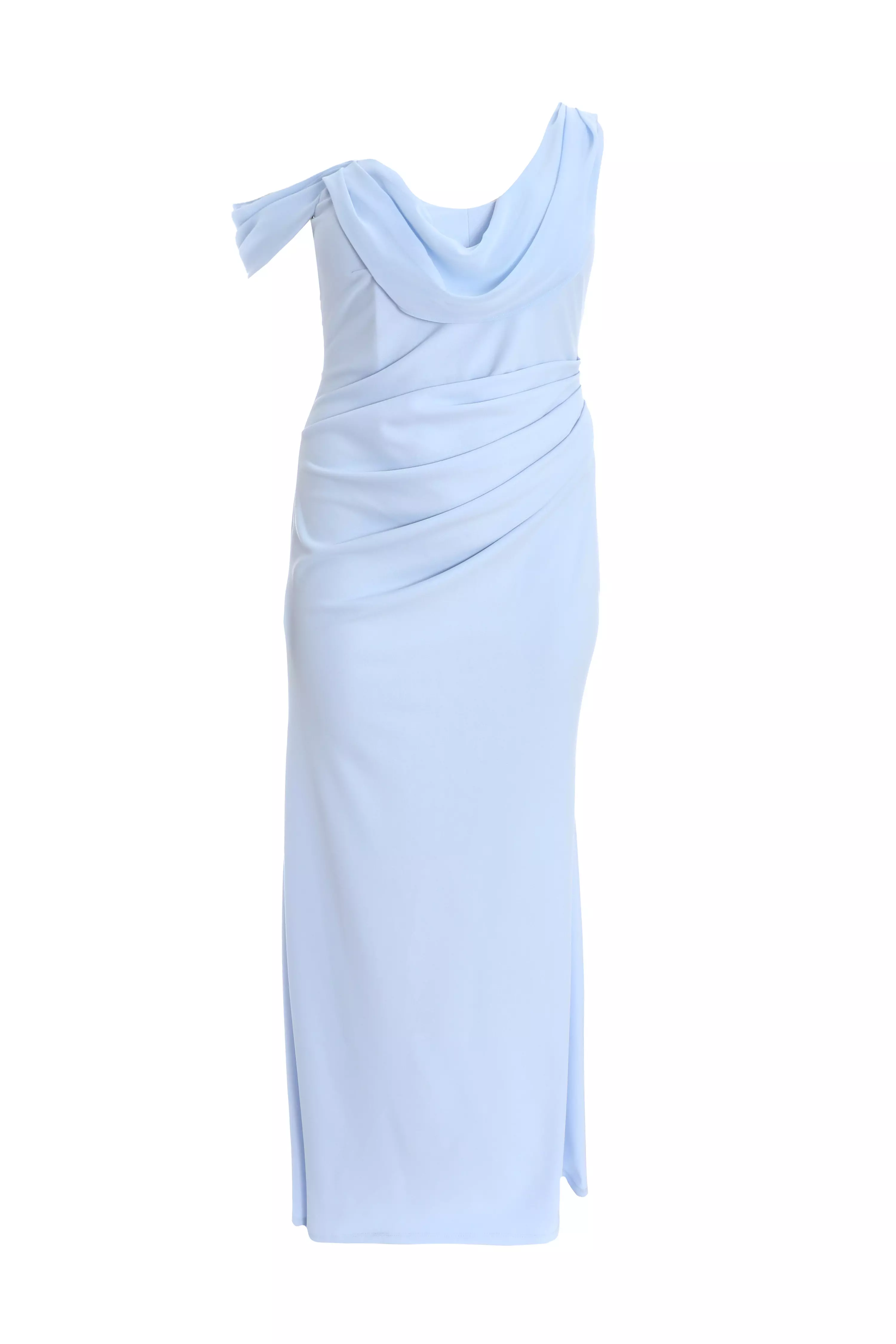 Curve Blue Asymmetric Cowl Neck Maxi Dress