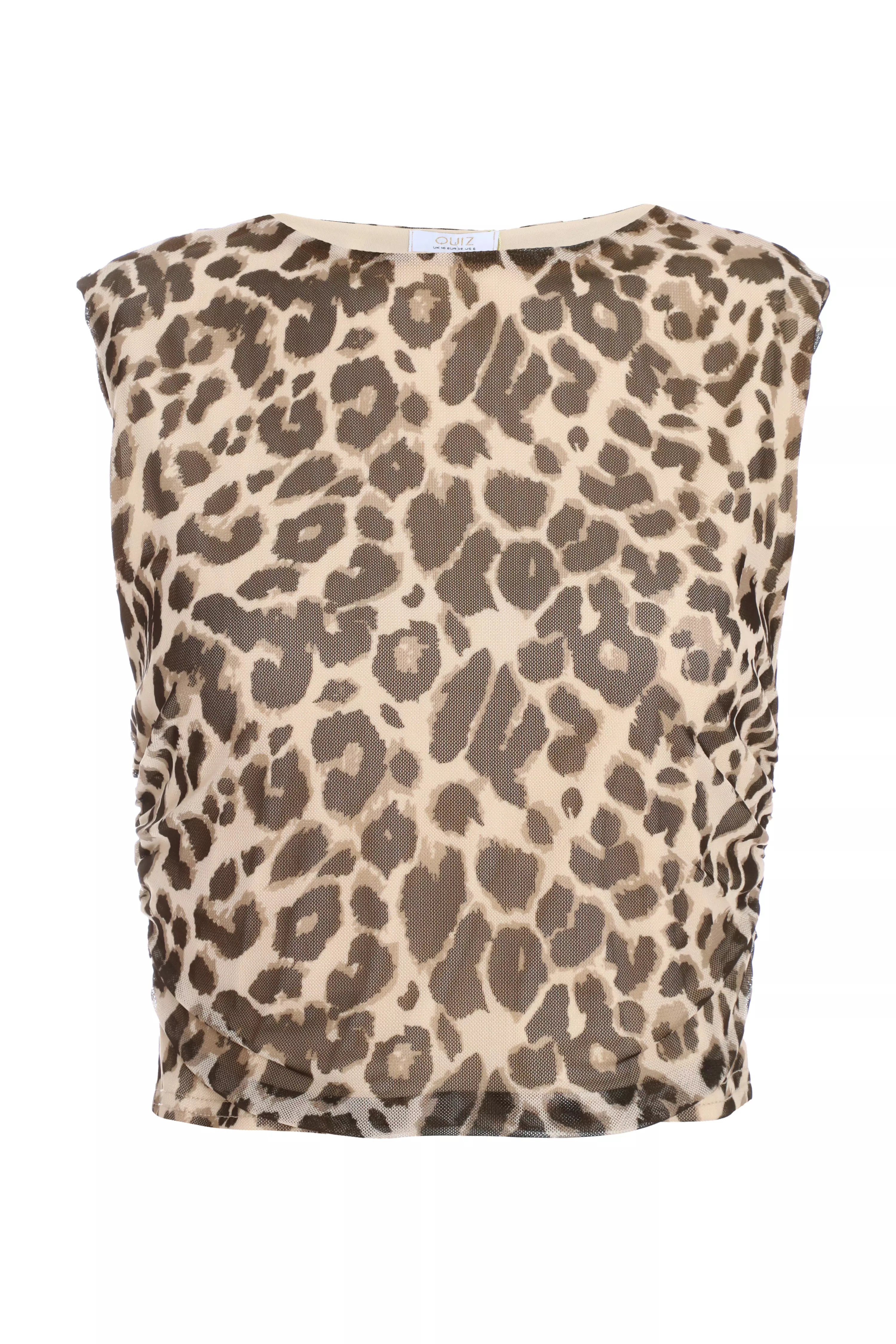 Stone Leopard Print Mesh Top