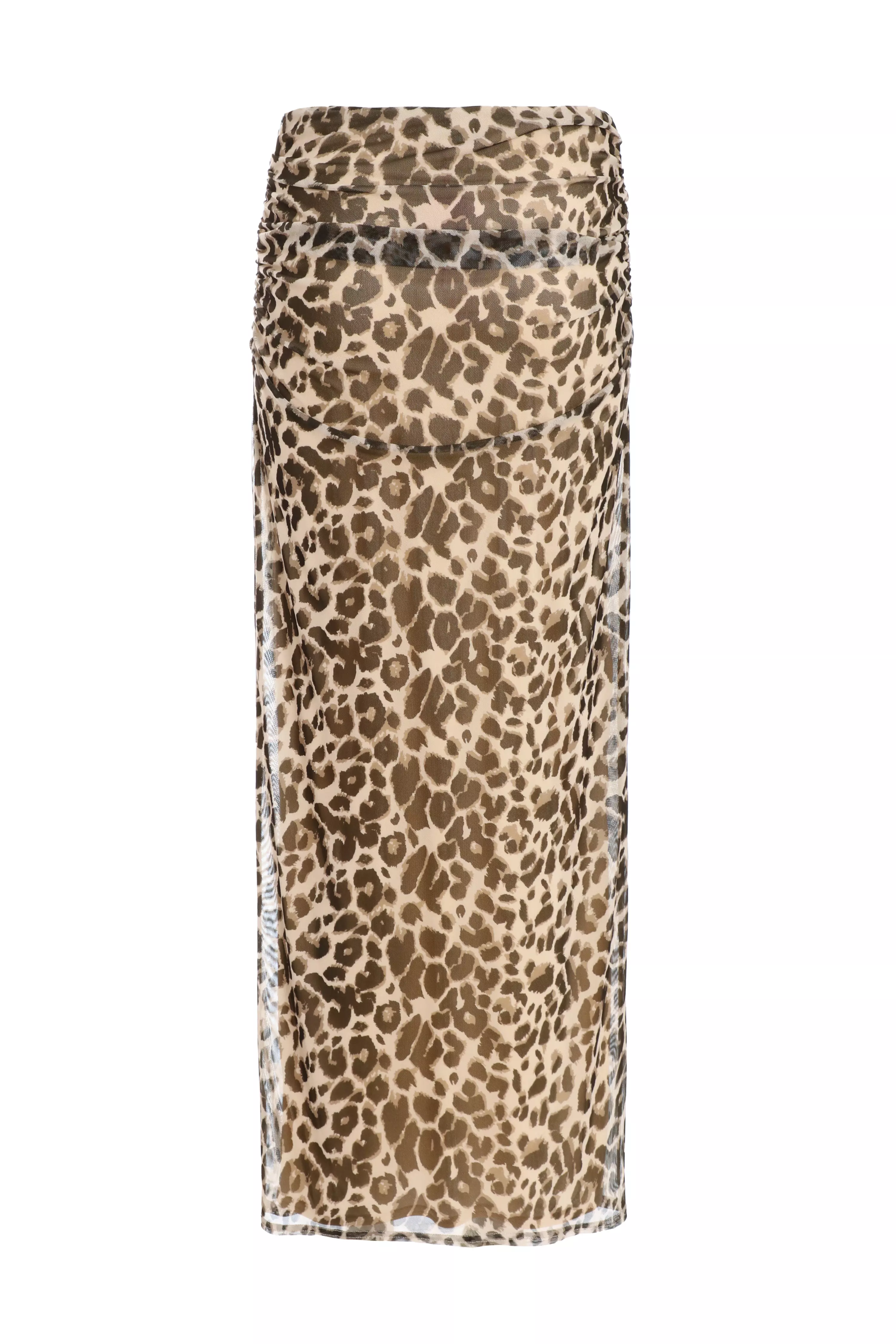 Leopard Print Mesh Maxi Skirt