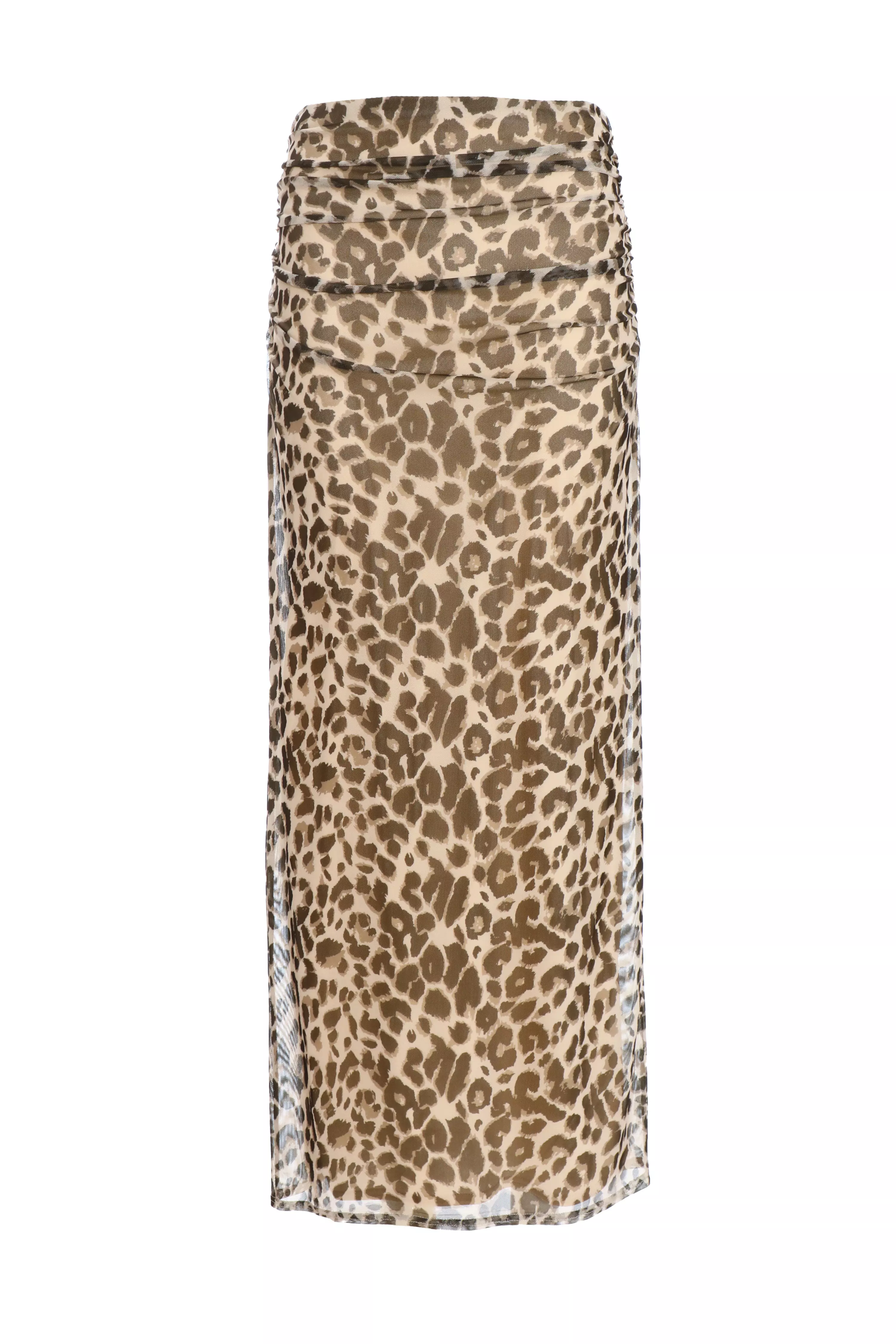 Stone Leopard Print Mesh Maxi Skirt