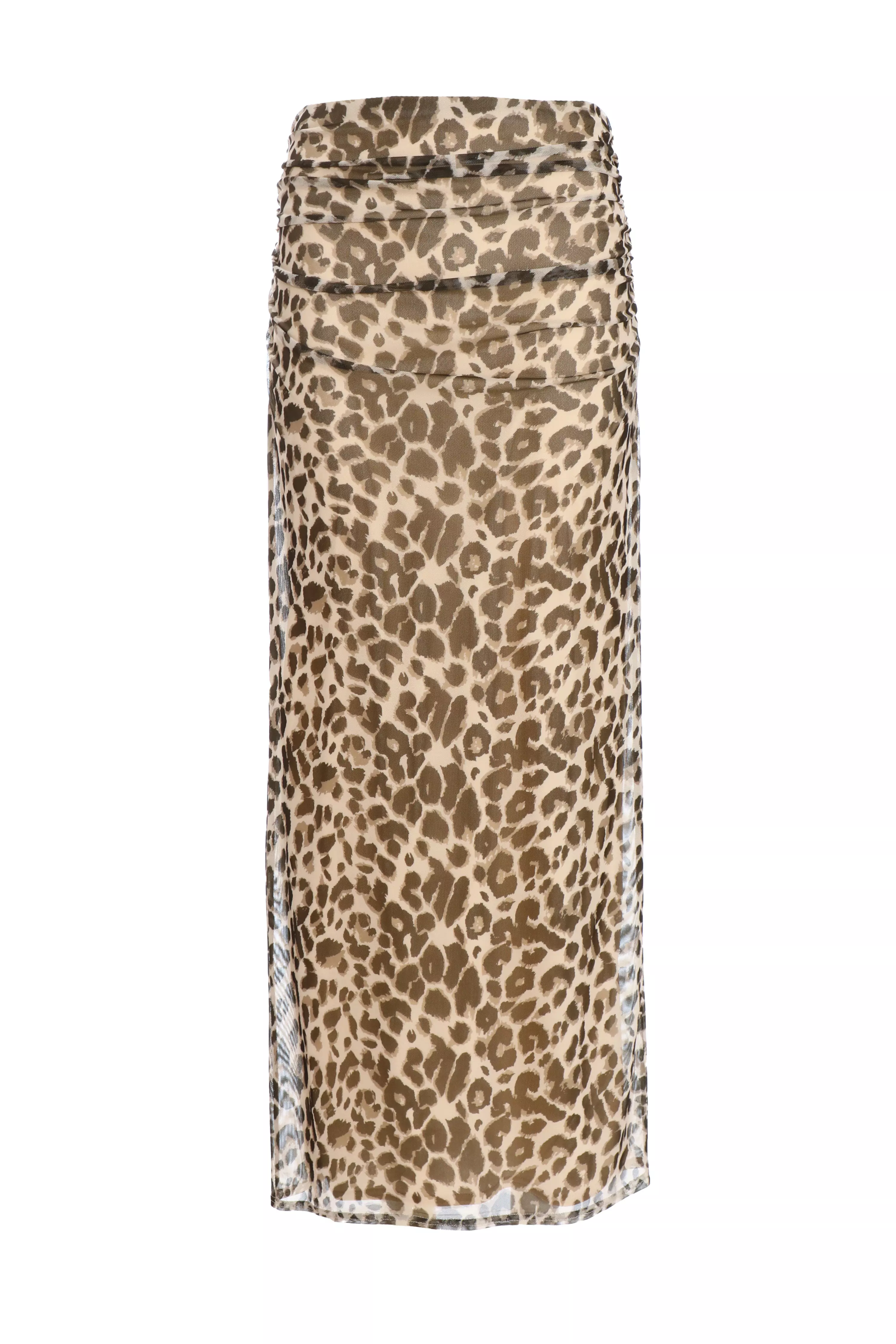 Leopard Print Mesh Maxi Skirt