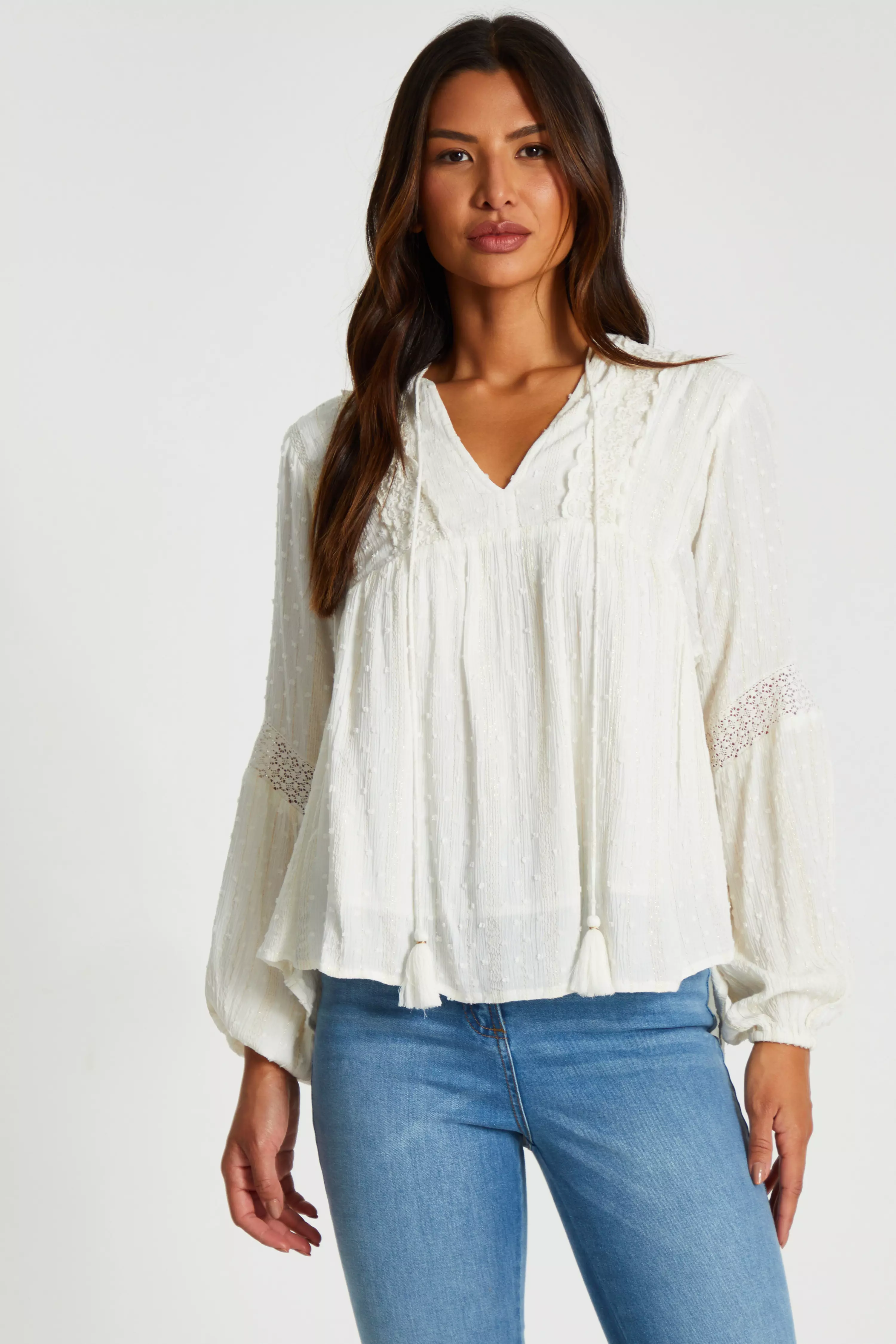 Cream Lace Tie Top