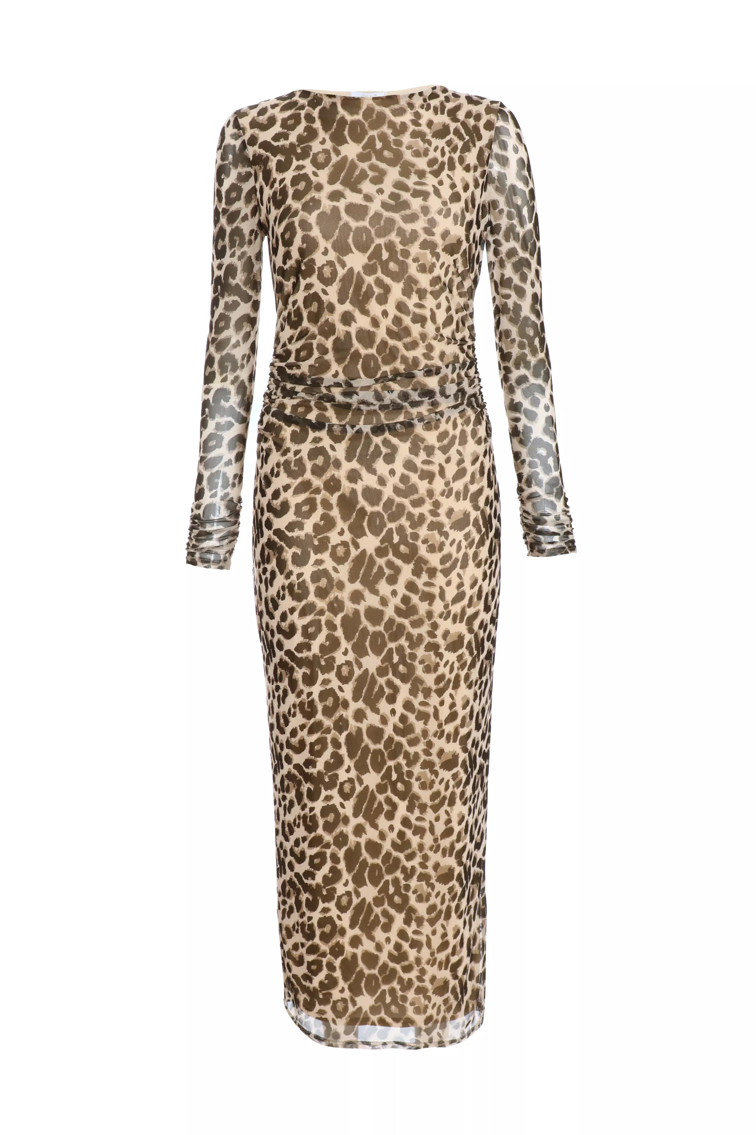 Leopard Print Mesh Midaxi Dress