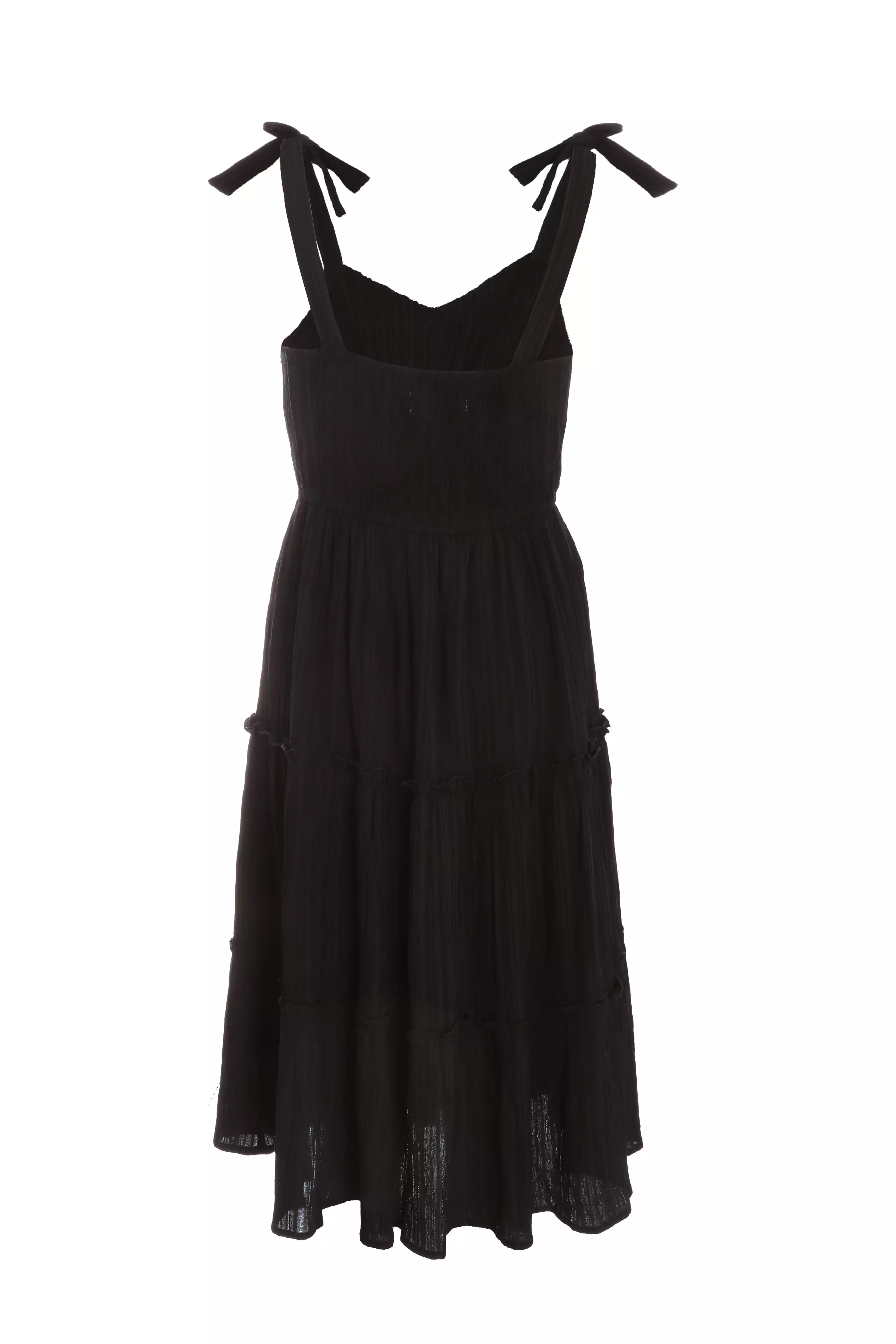 Black Strappy Tiered Midi Dress