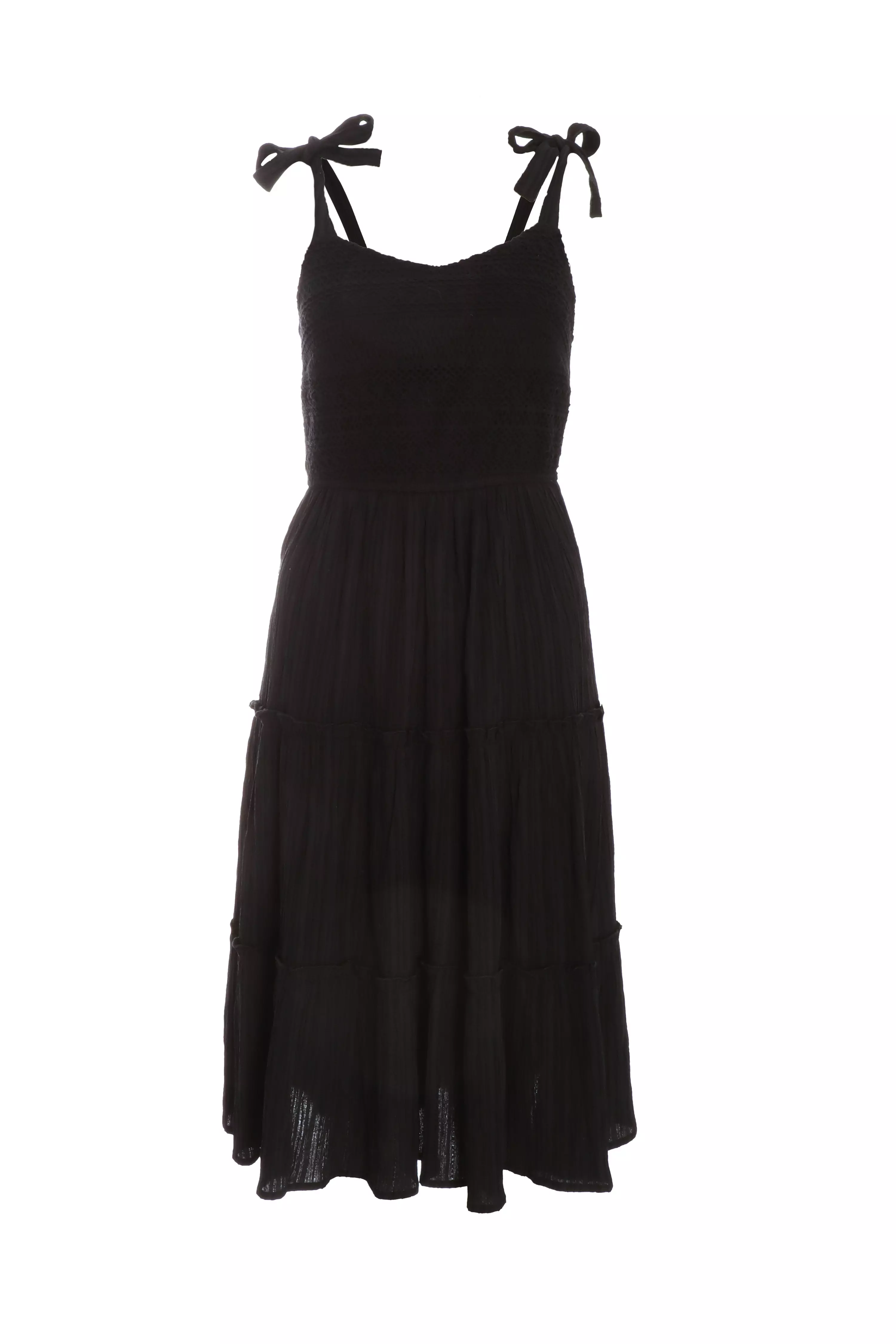 Black Strappy Tiered Midi Dress