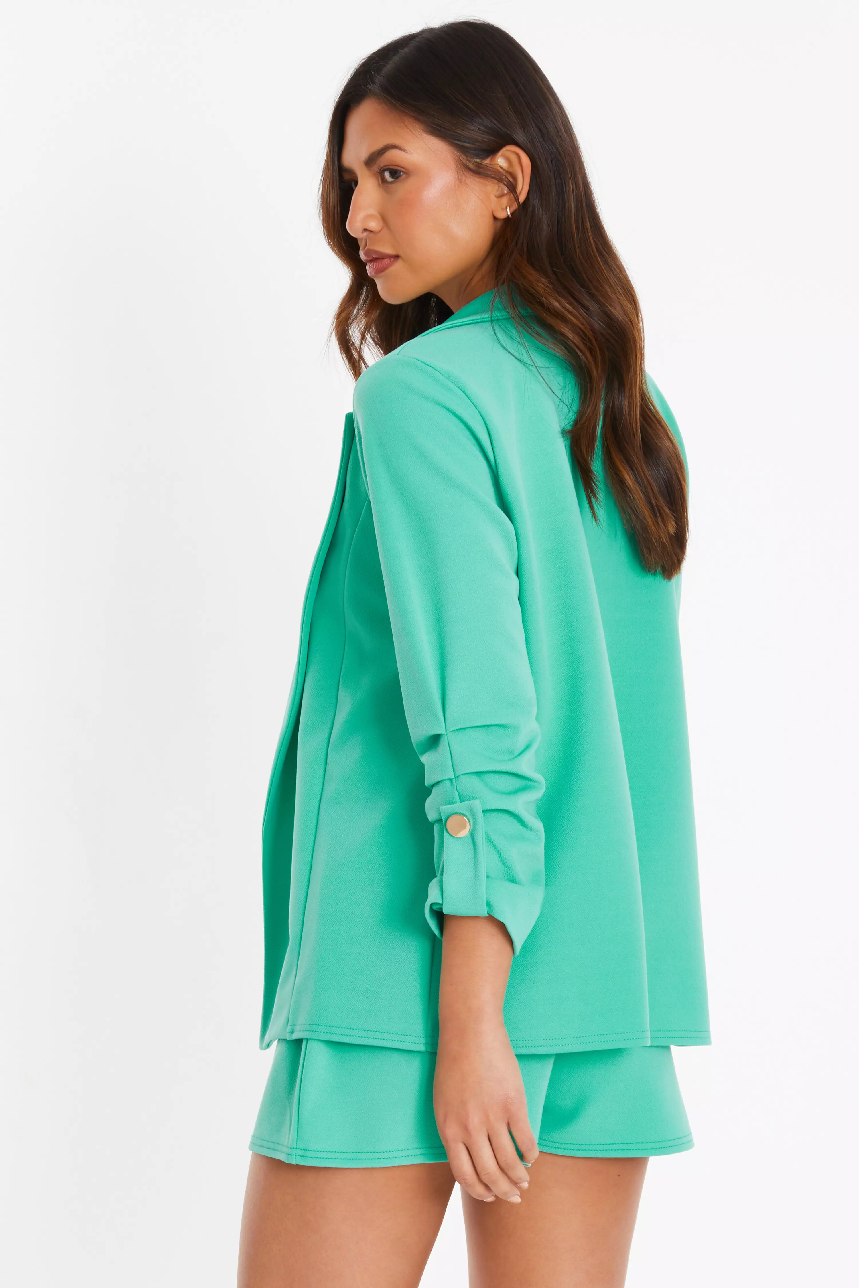 Mint Ruched Sleeve Tailored Blazer