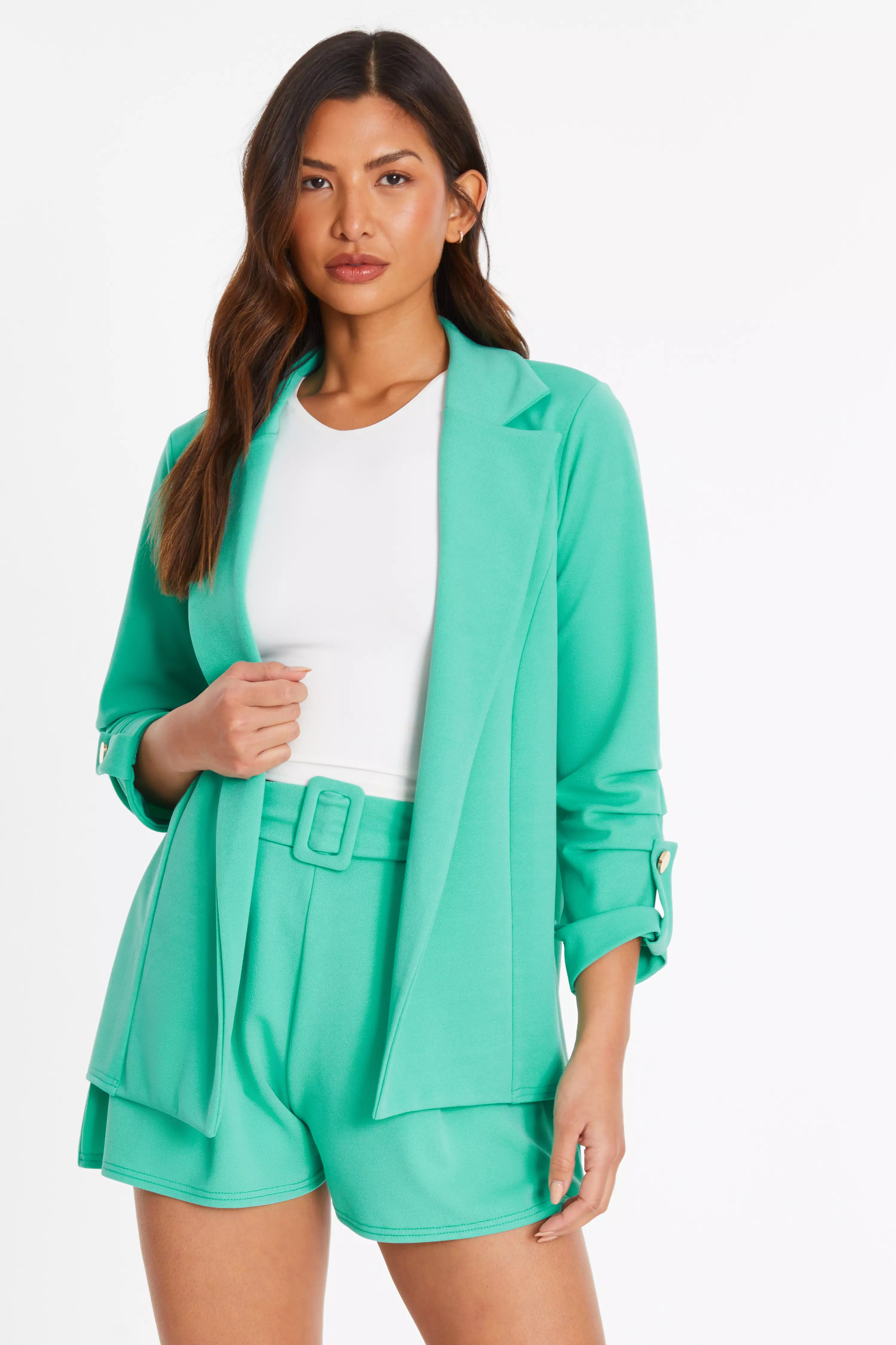 Mint Ruched Sleeve Tailored Blazer