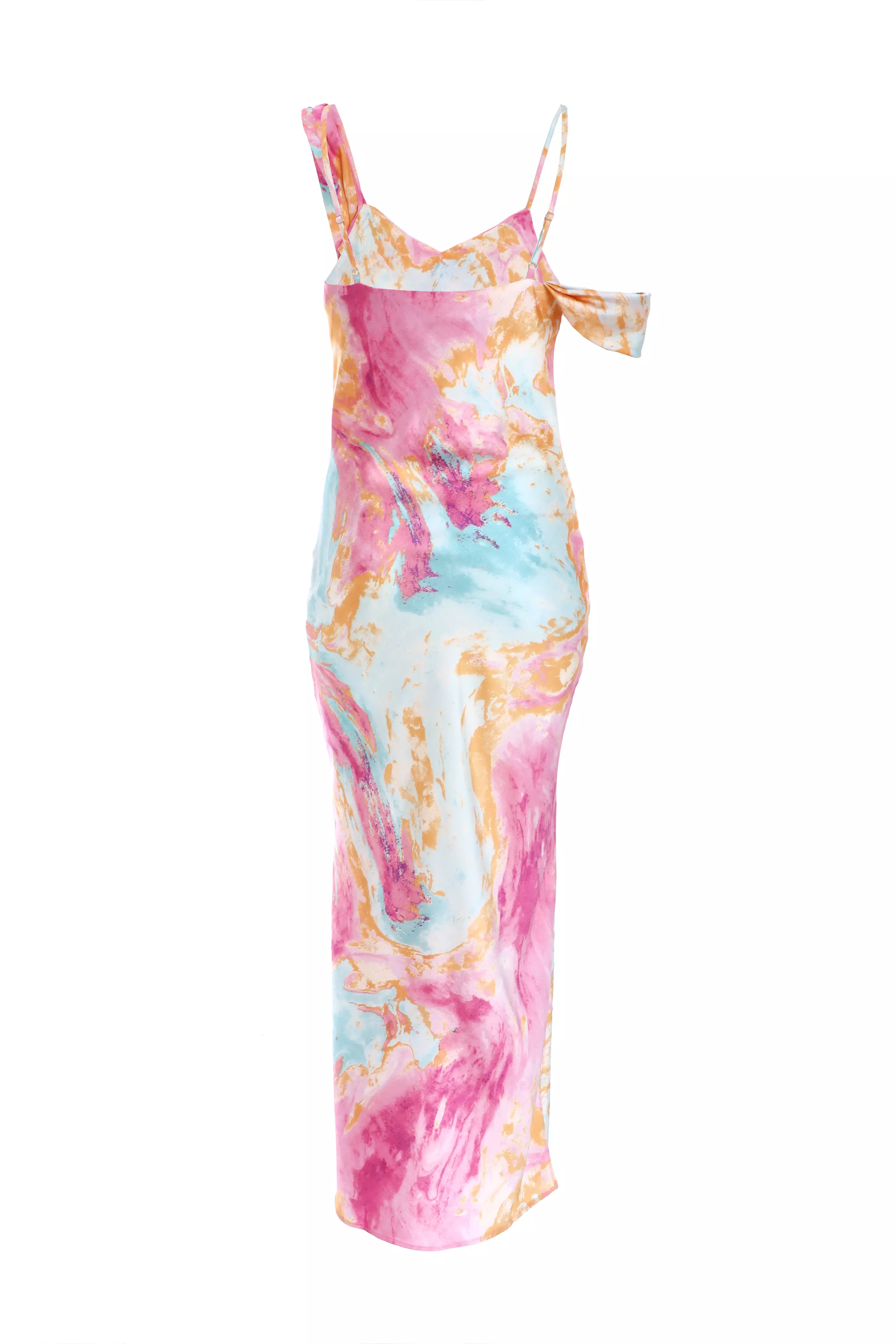 Pink Marble Print Satin Midaxi Dress