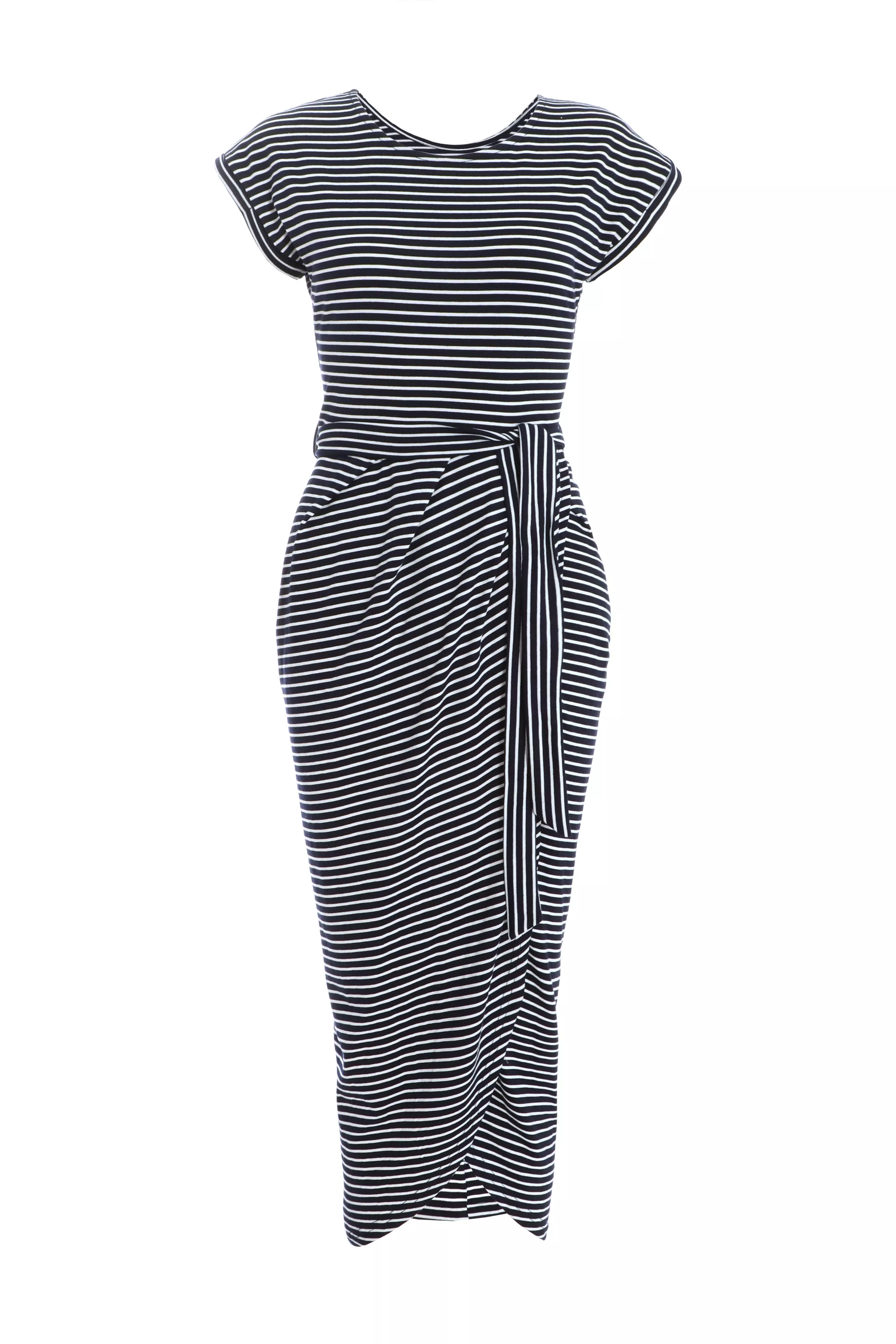 Navy Stripe Wrap Midi Dress