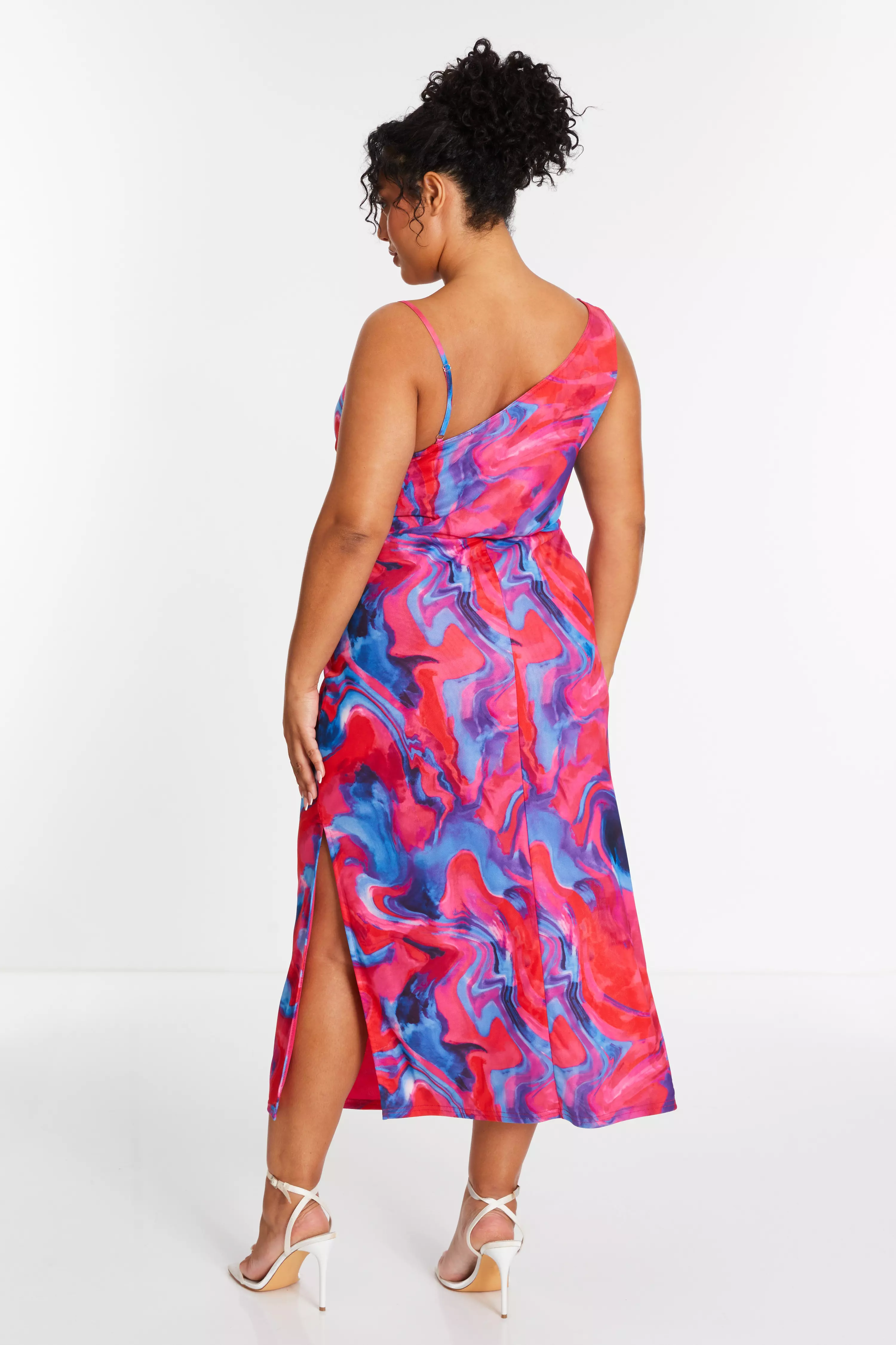 Curve Pink Marble Print Satin Midaxi Dress