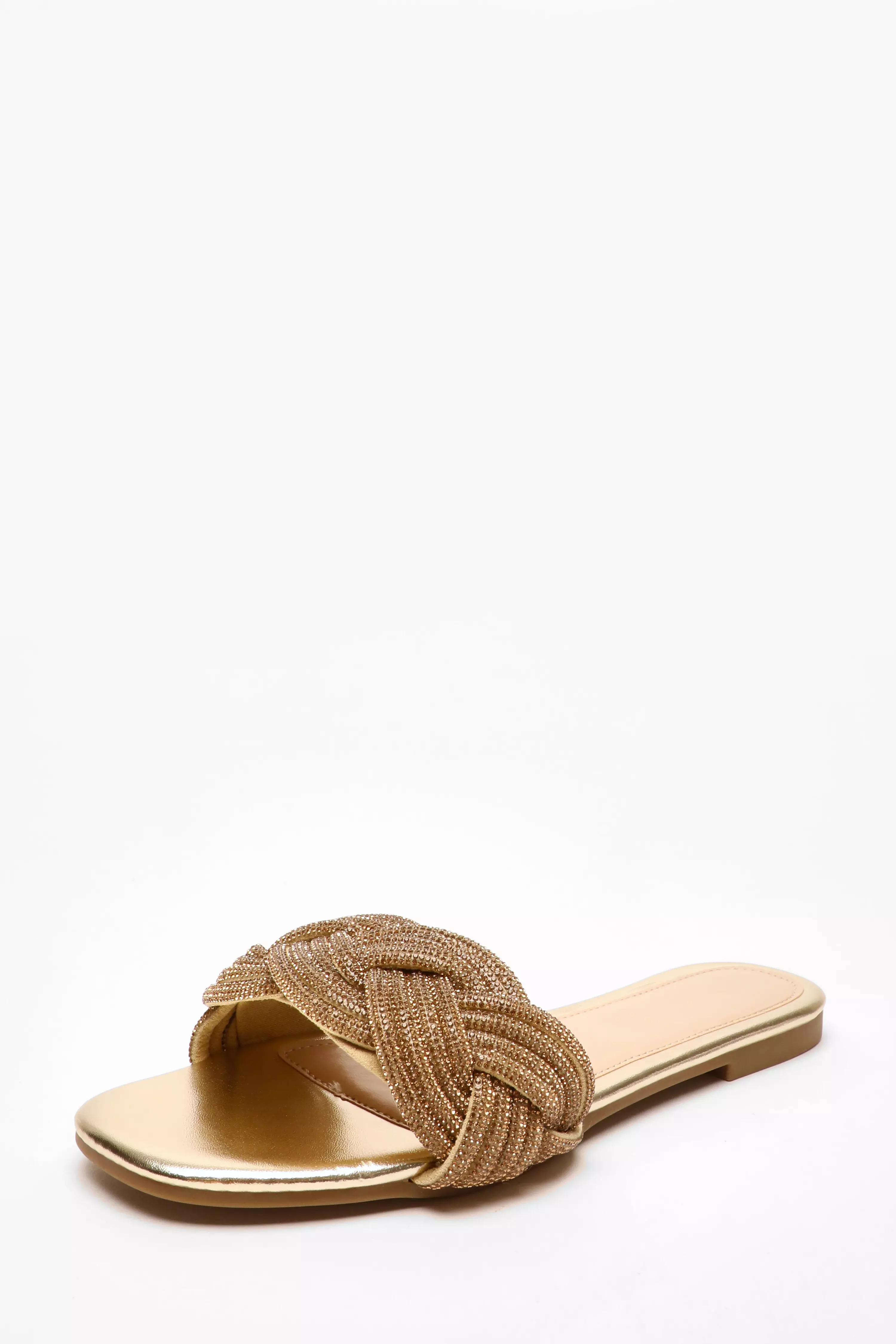 Gold Pleated Shimmer Flat Sandals 