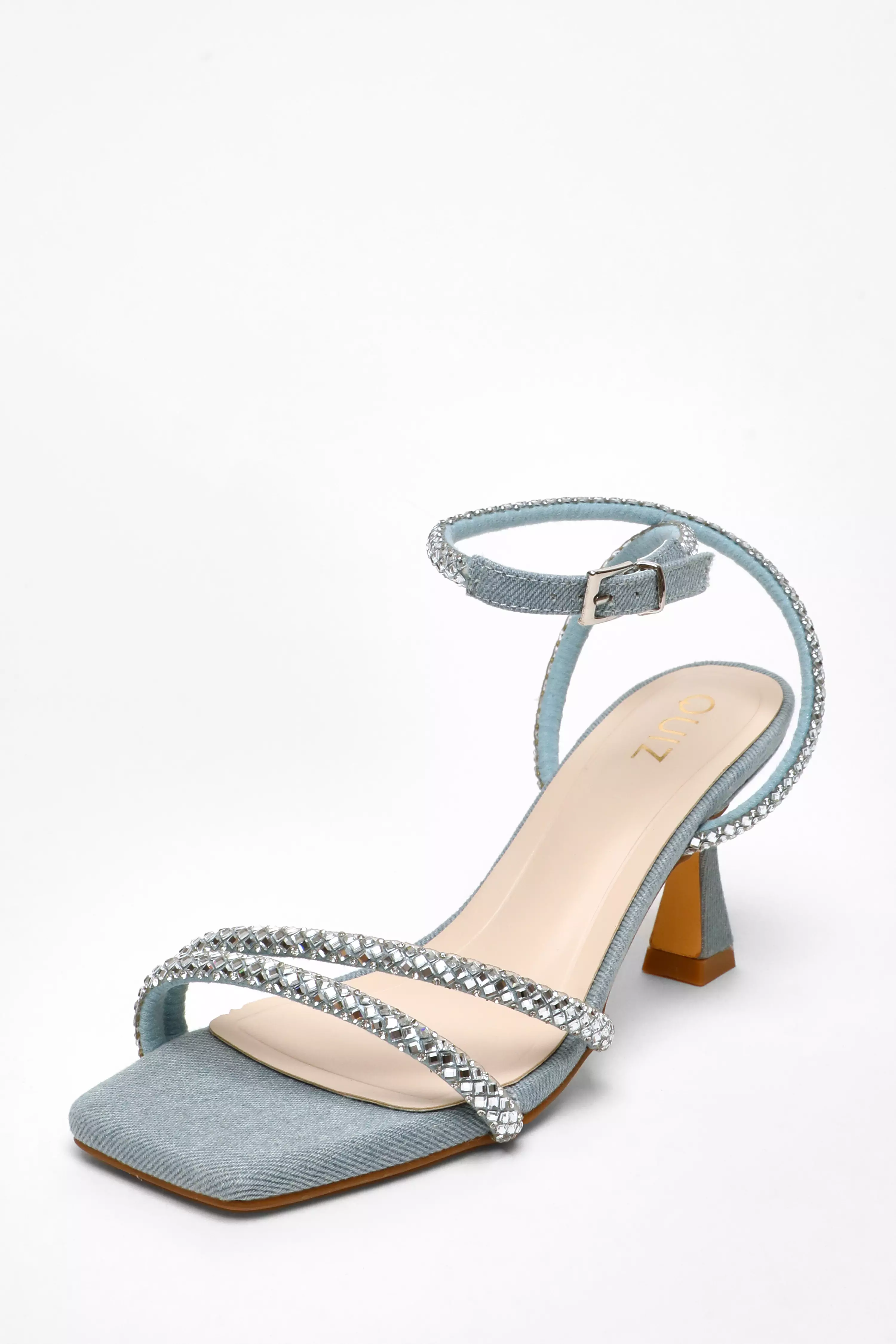 Blue Denim Diamante Asymmetric Heeled Sandals