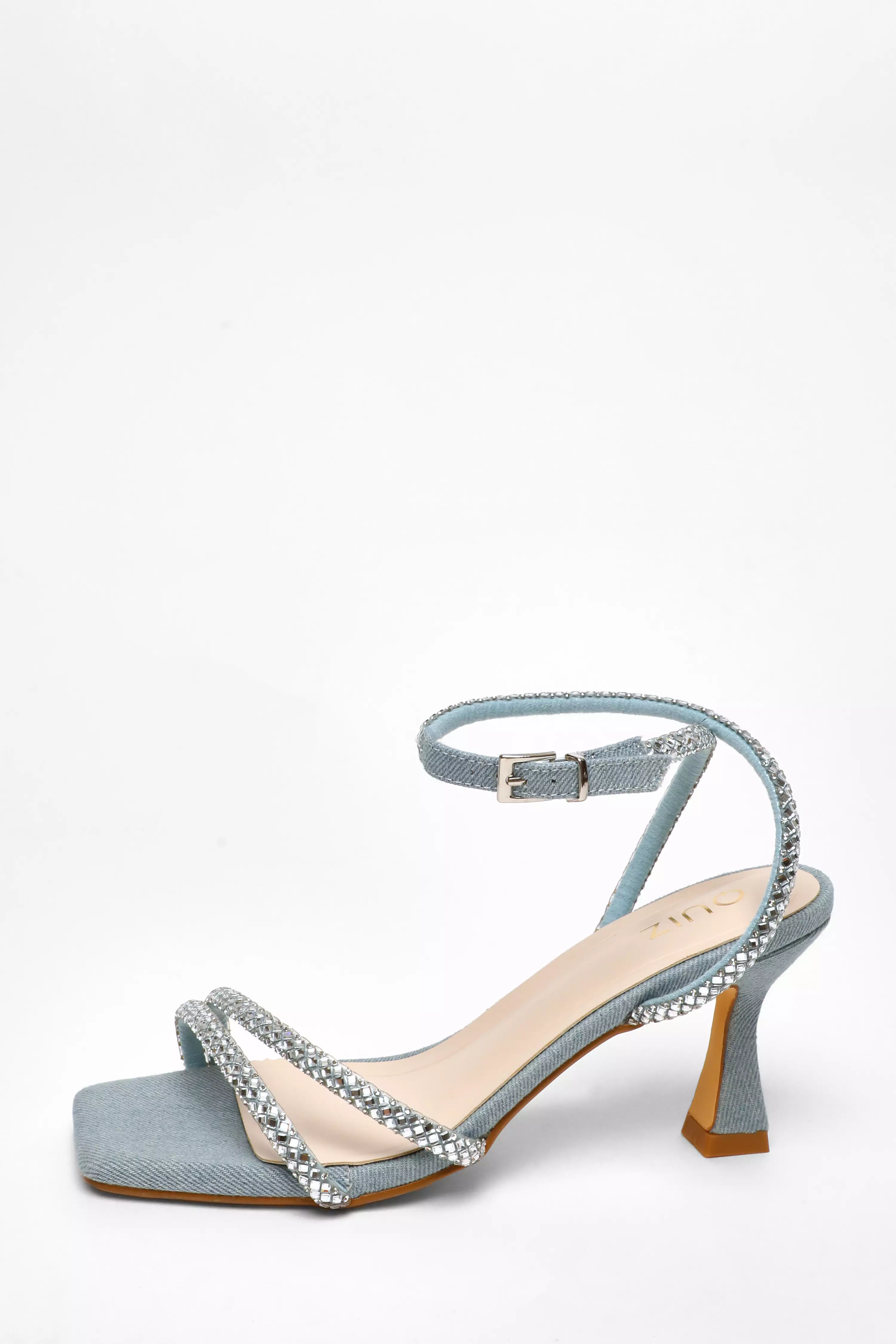 Blue Denim Diamante Asymmetric Heeled Sandals