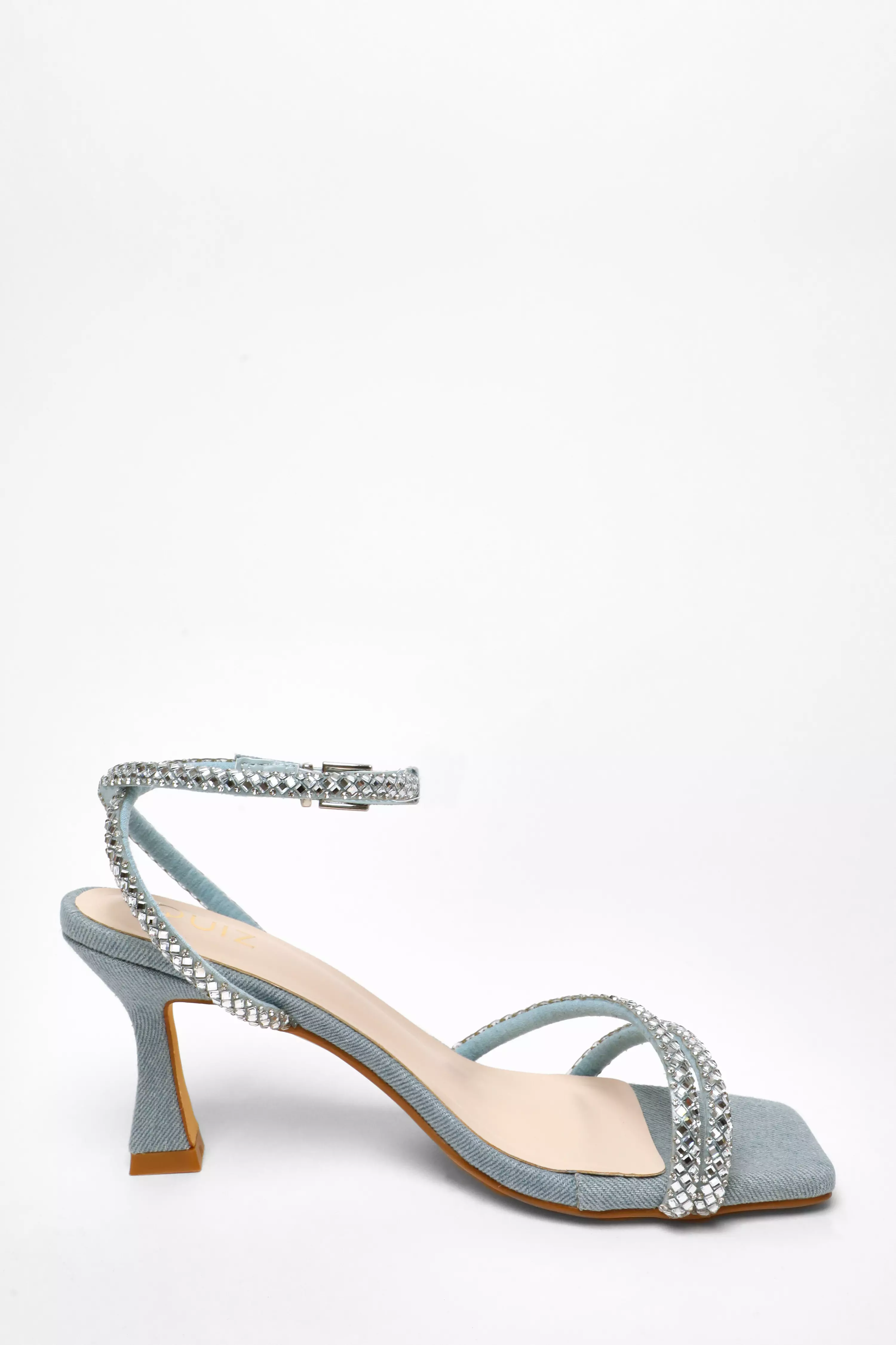 Blue Denim Diamante Asymmetric Heeled Sandals