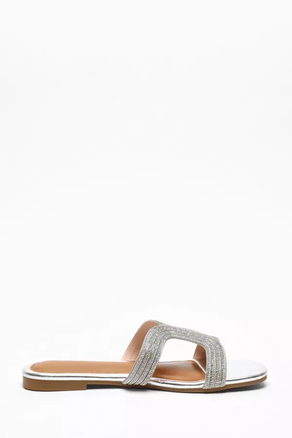 Silver Shimmer Flat Sandals