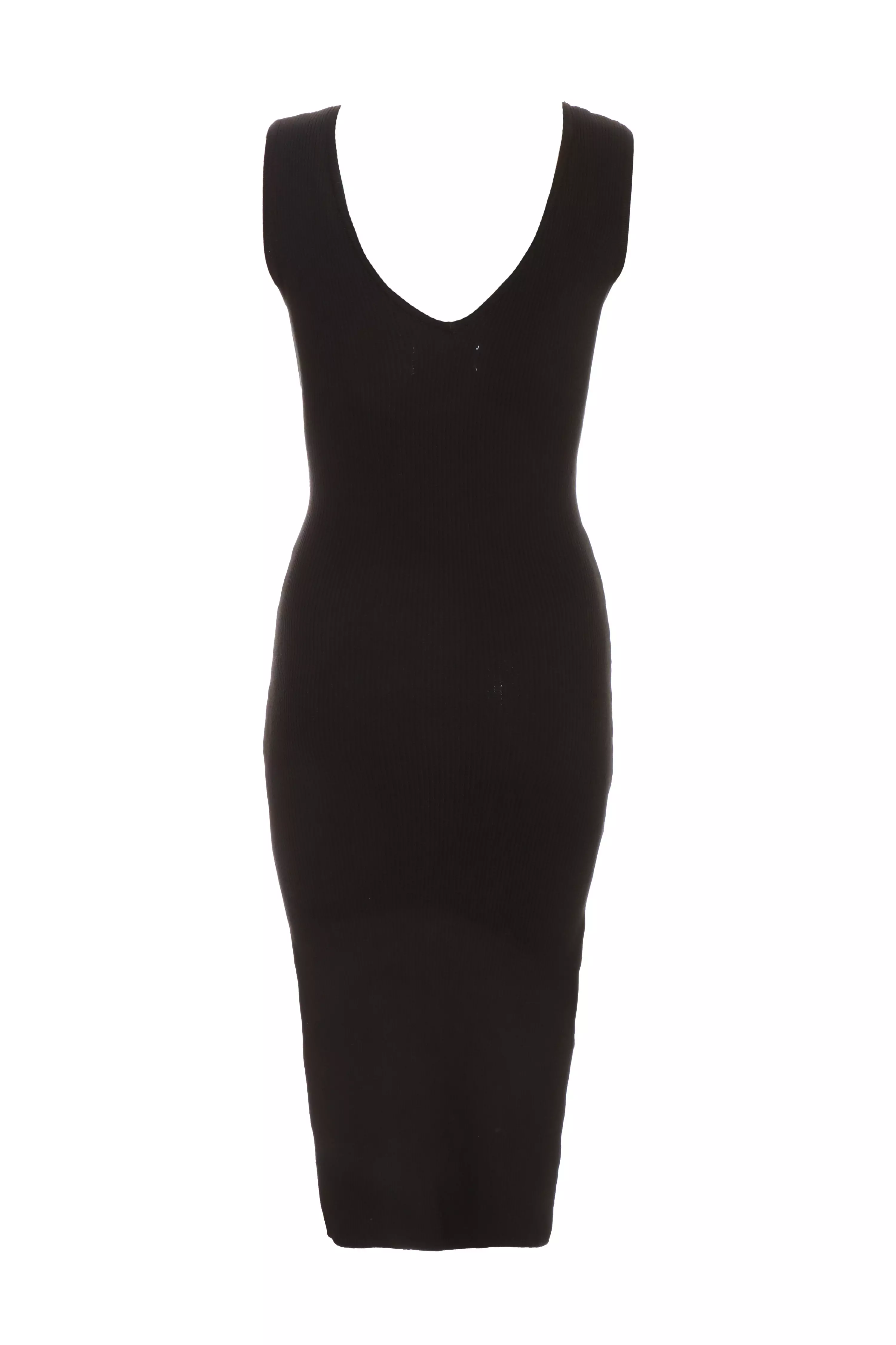 Black Knitted Tie Belt Bodycon Midi Dress