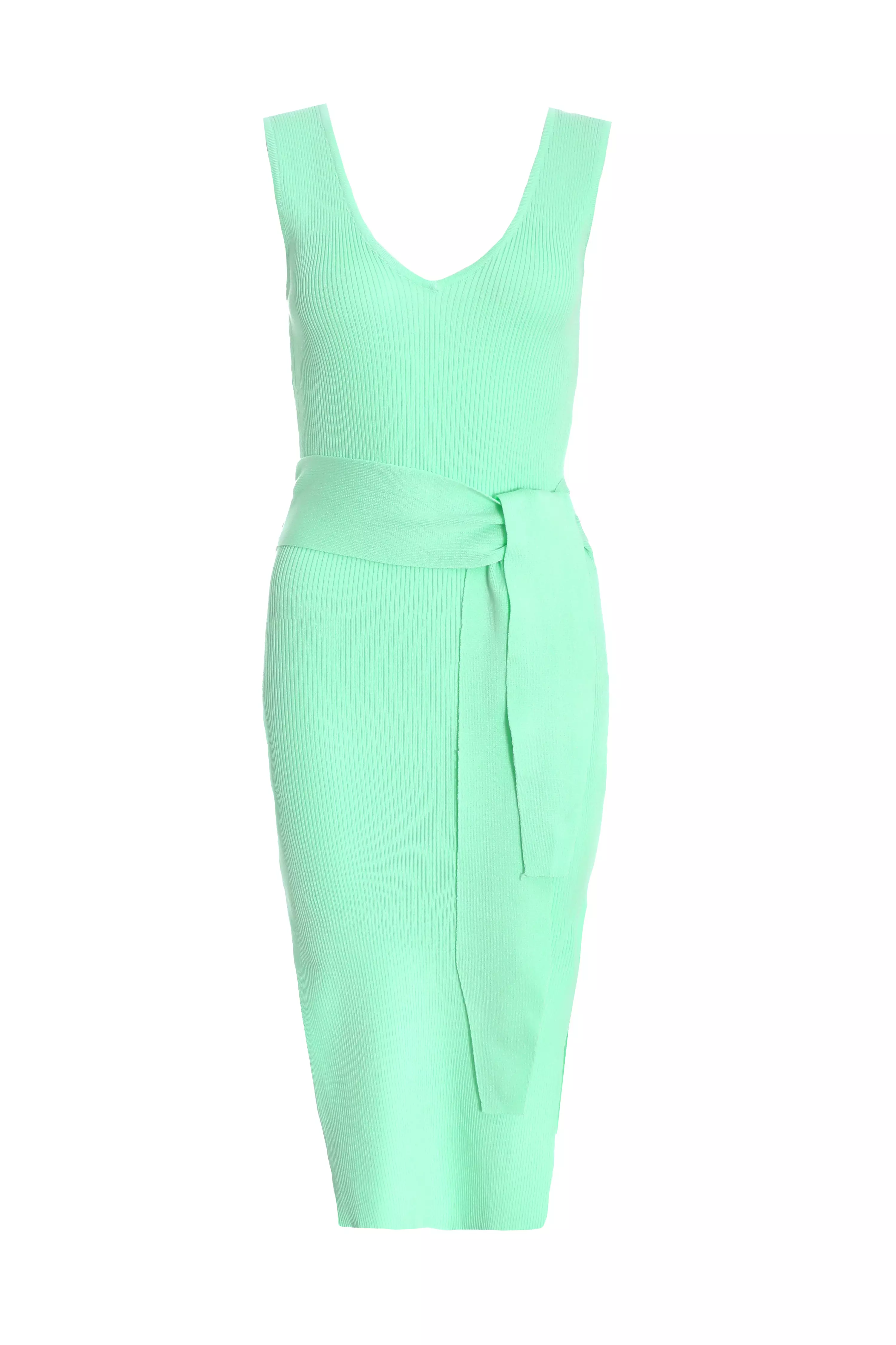 Mint Knitted Tie Belt Bodycon Midi Dress