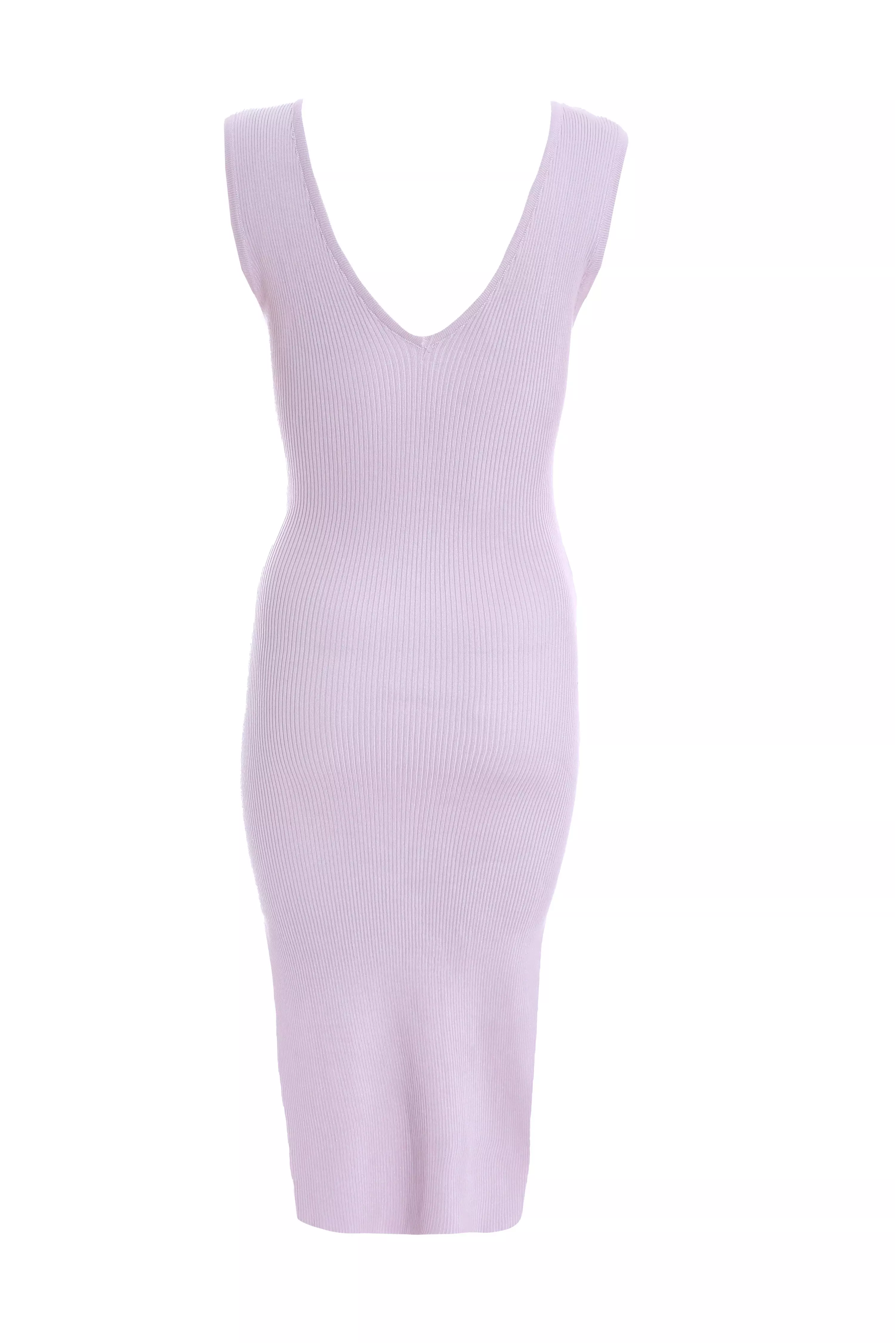 Lilac Knit Tie Belt Bodycon Midi Dress