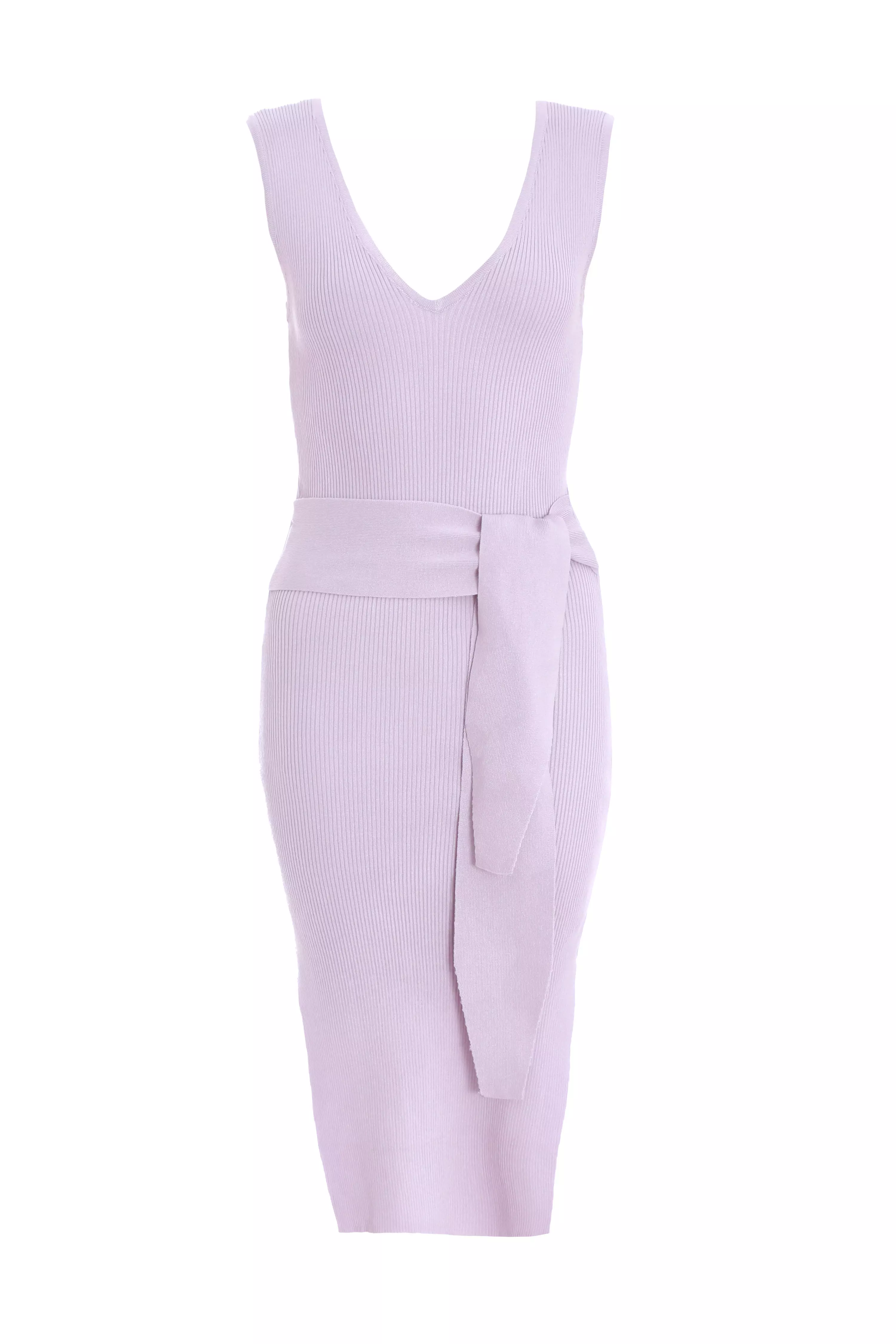 Lilac Knit Tie Belt Bodycon Midi Dress